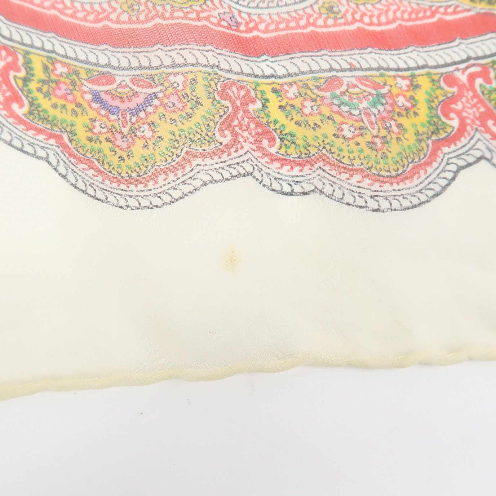 CHANEL Silk 100% Paisley Chain Pattern Scarf Gold Red