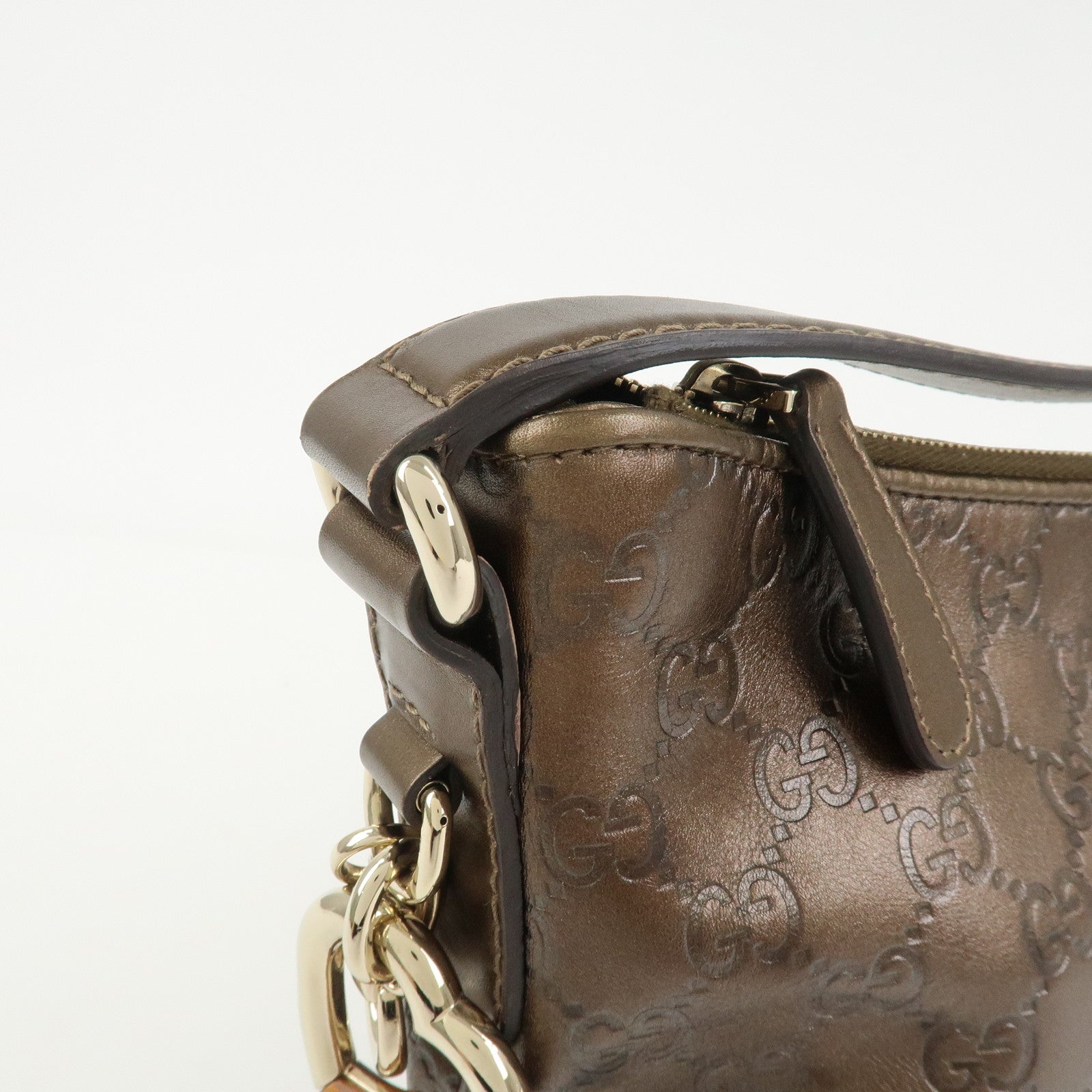 GUCCI Guccissima Bamboo Leather Shoulder Bag Hand Bag Bronze 269959
