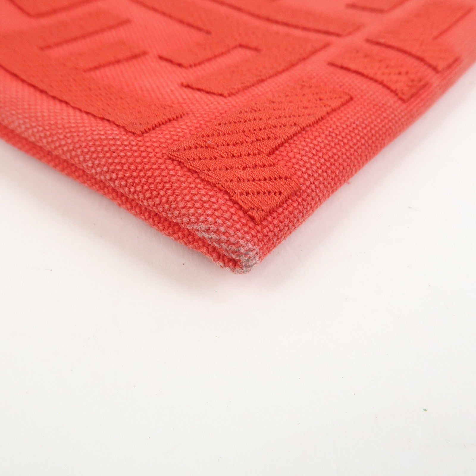 FENDI Zucca Canvas Leather Clutch Bag Cosmetic Bag Red 8N0148