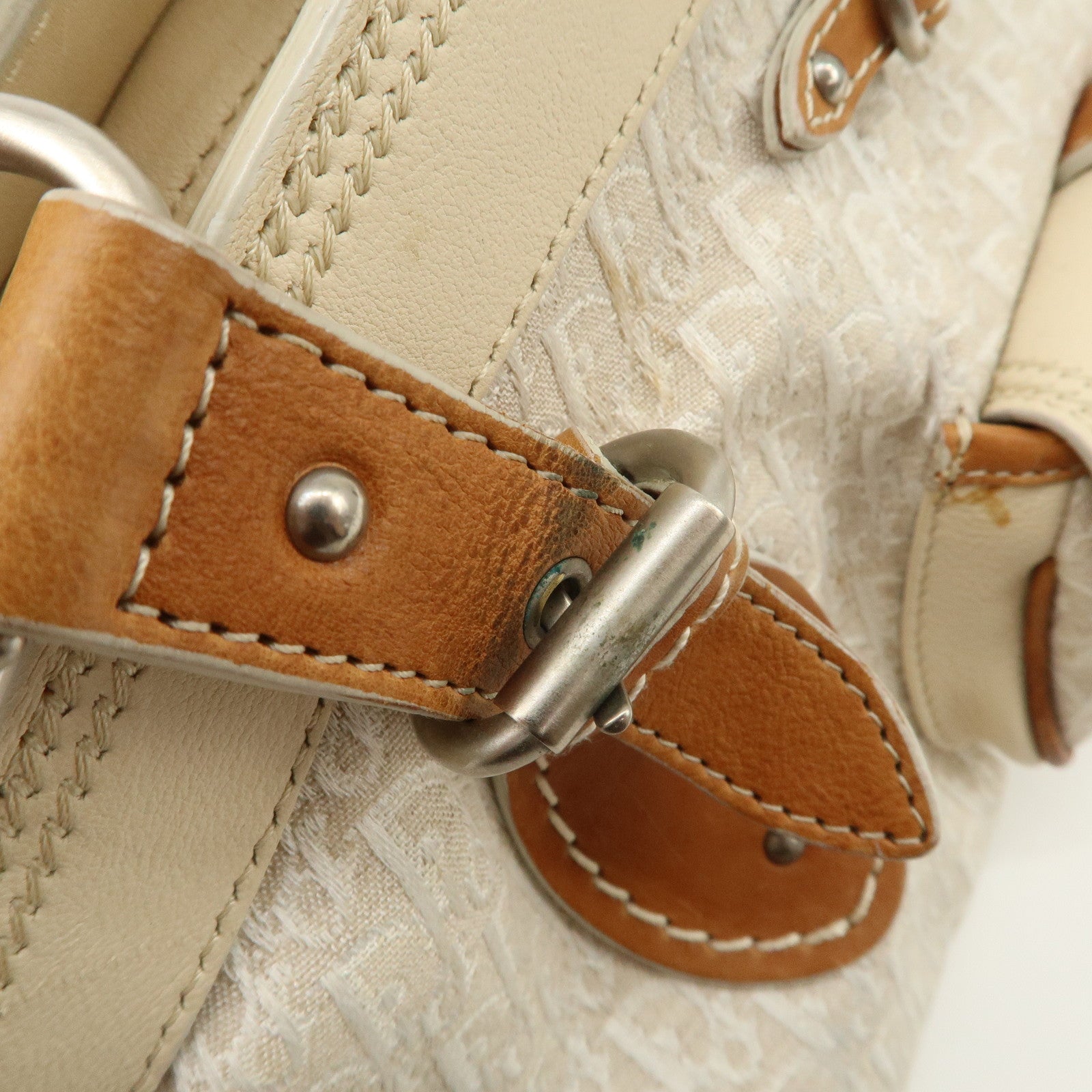 Christian Dior Trotter Canvas Leather Shoulder Bag Brown Ivory