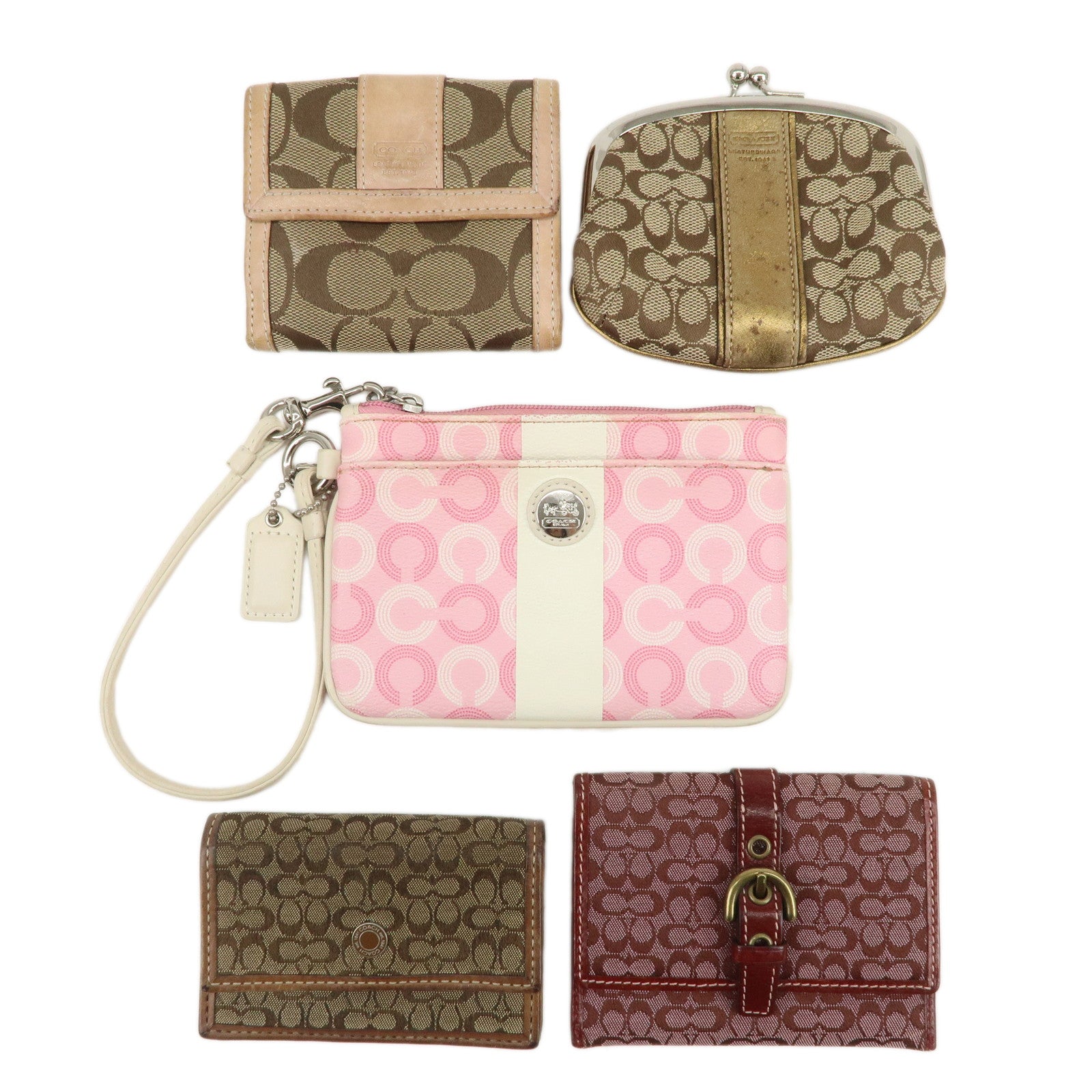 COACH Set of 5 Signature Op Art PVC Leather Wallets Card Coin Case