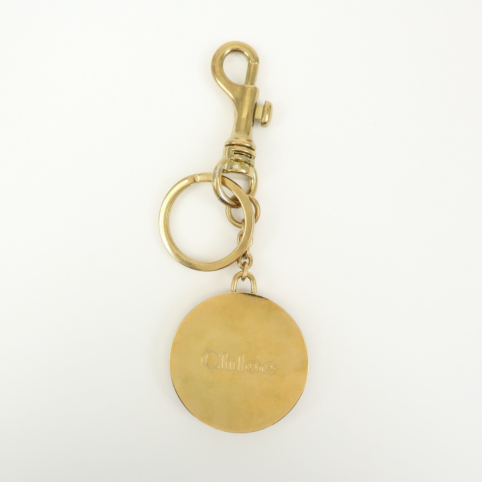 Chloe Leather Color Stone Bag Charm Key Charm Key Chain Brown