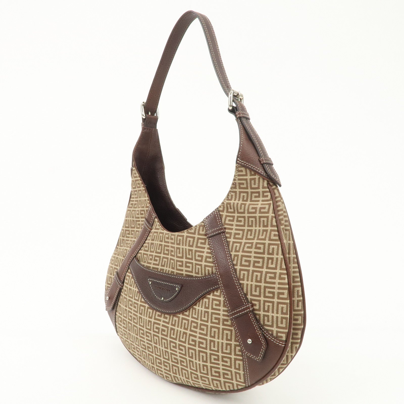 GIVENCHY 4G Logo Canvas Leather Hand Bag Shoulder Bag Beige Brown