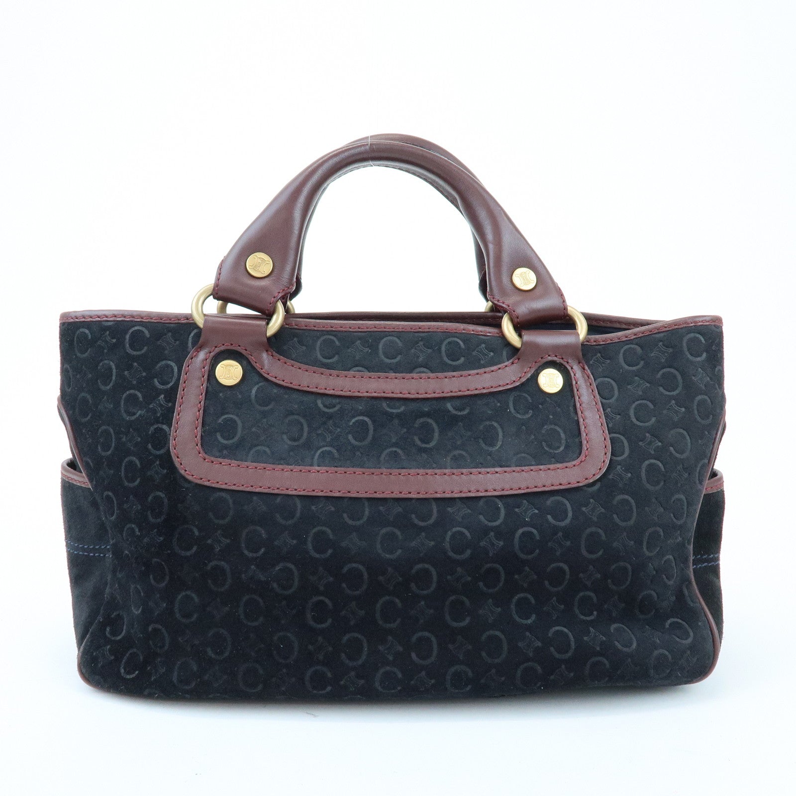 CELINE C Macadam Boogie Bag Suede Leather Hand Bag Black Bordeaux