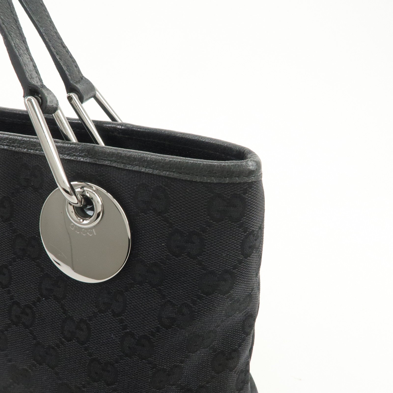 GUCCI GG Canvas Leather Tote Bag Shoulder Bag Black 120337
