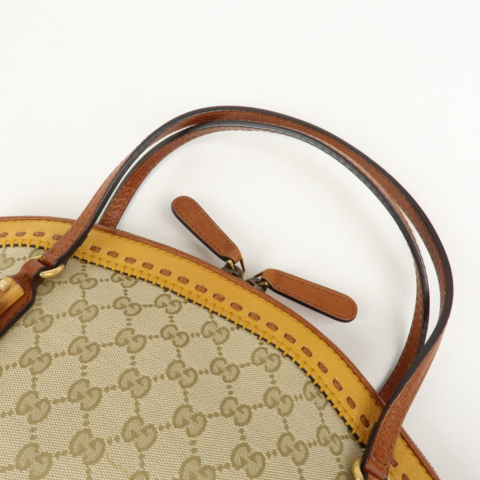 GUCCI Bamboo GG Canvas Leather Crafty Tote Bag Brown 339002