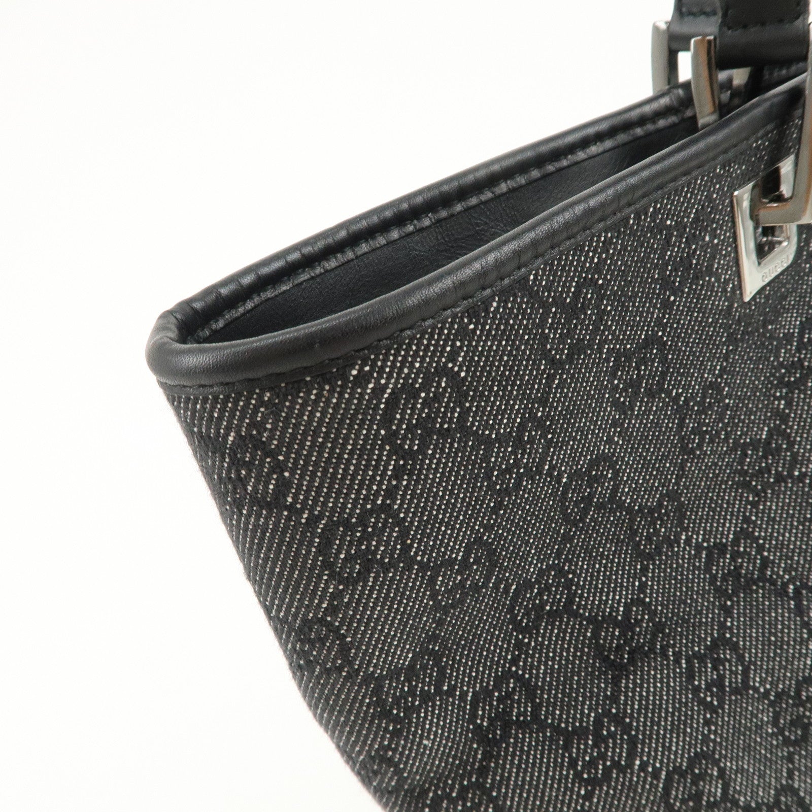 GUCCI GG Denim Leather Tote Bag Hand Bag Shoulder Bag Black 31243