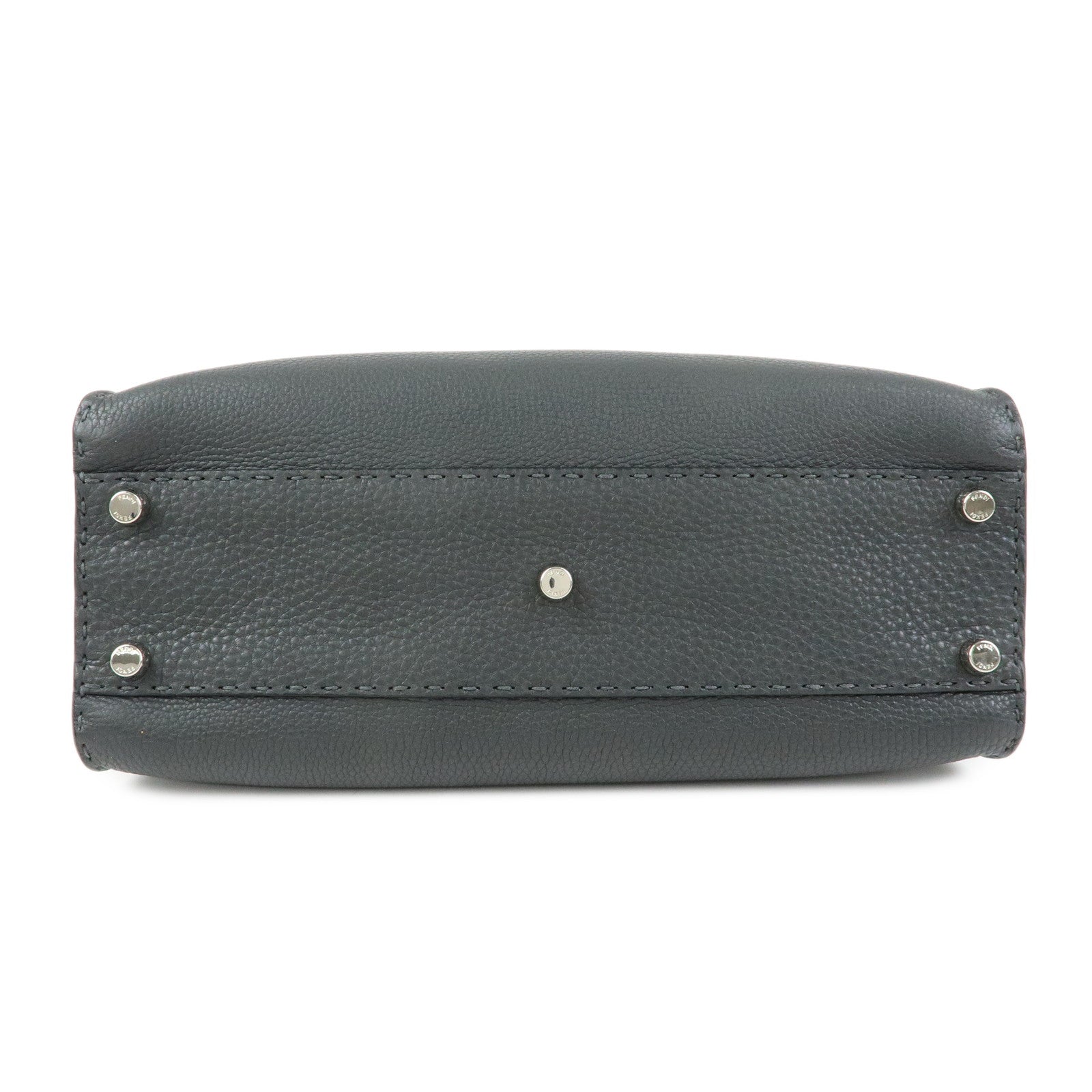 FENDI Selleria Leather 2Way Bag Hand Bag Shoulder Bag Grey 8BN290
