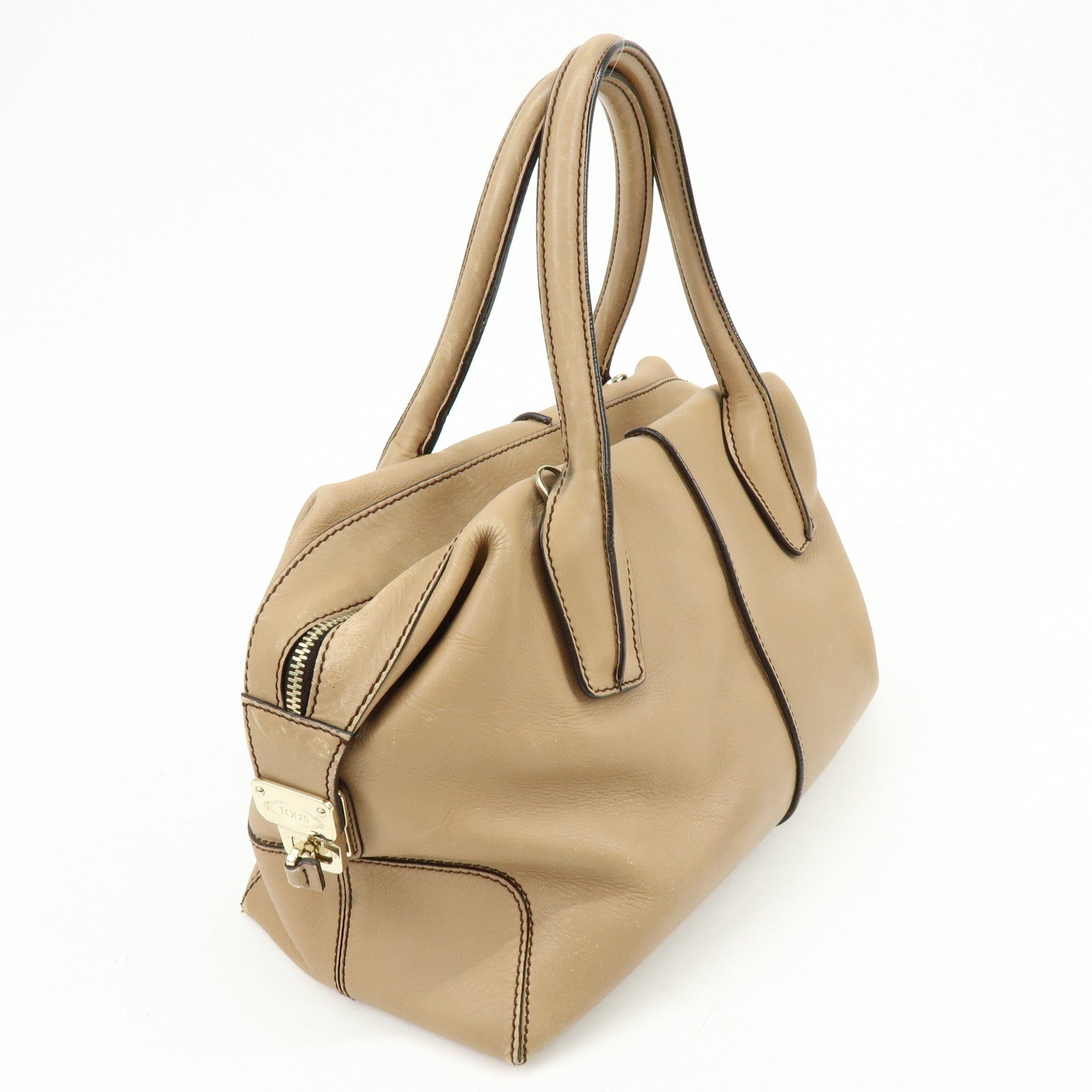 TOD'S D-Cube Leather 2Way Bag Hand Bag Shoulder Bag Beige