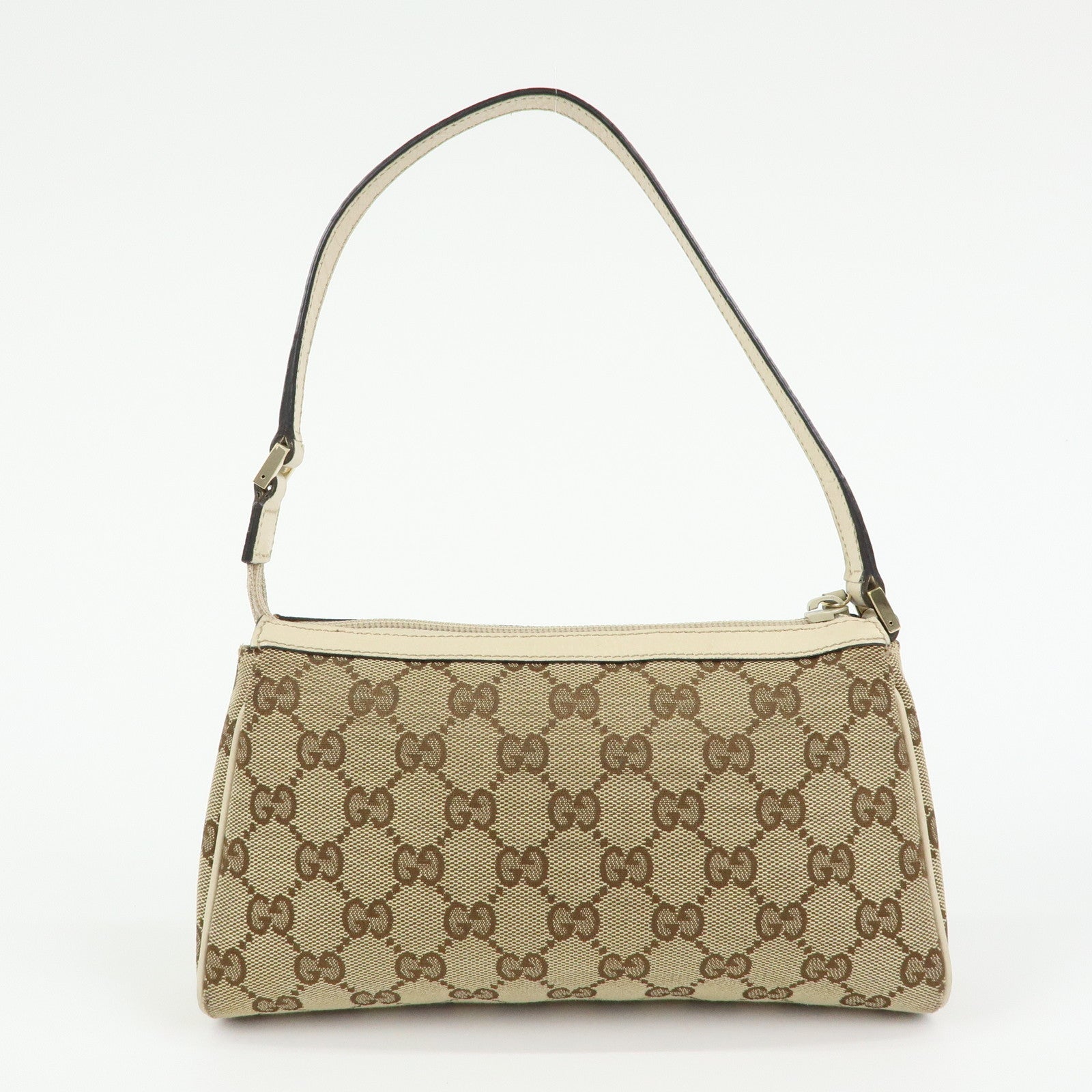 GUCCI GG Canvas Leather Hand Bag Beige Ivory 145750