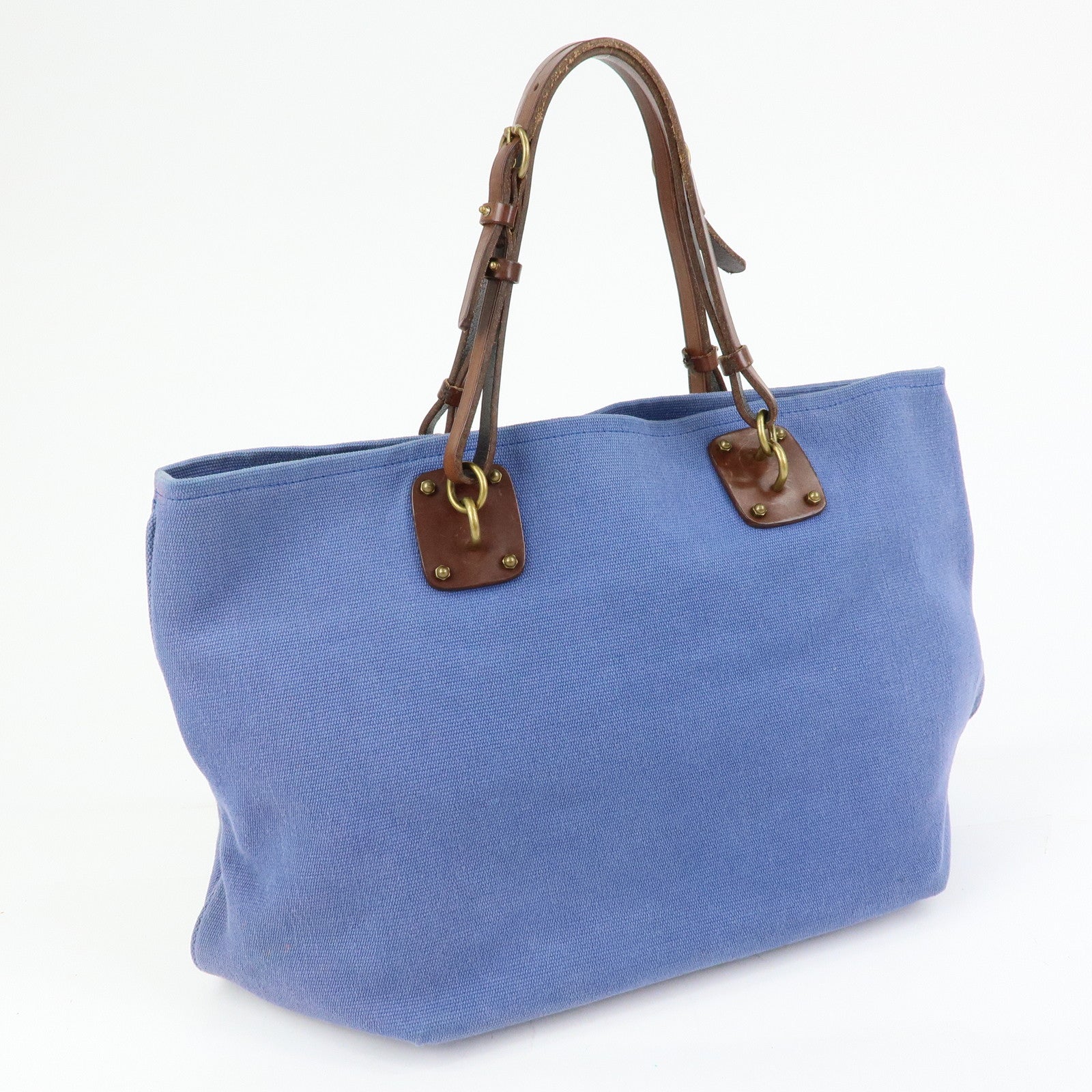 BOTTEGA VENETA Canvas Leather Tote Bag Shoulder Bag Blue 170045