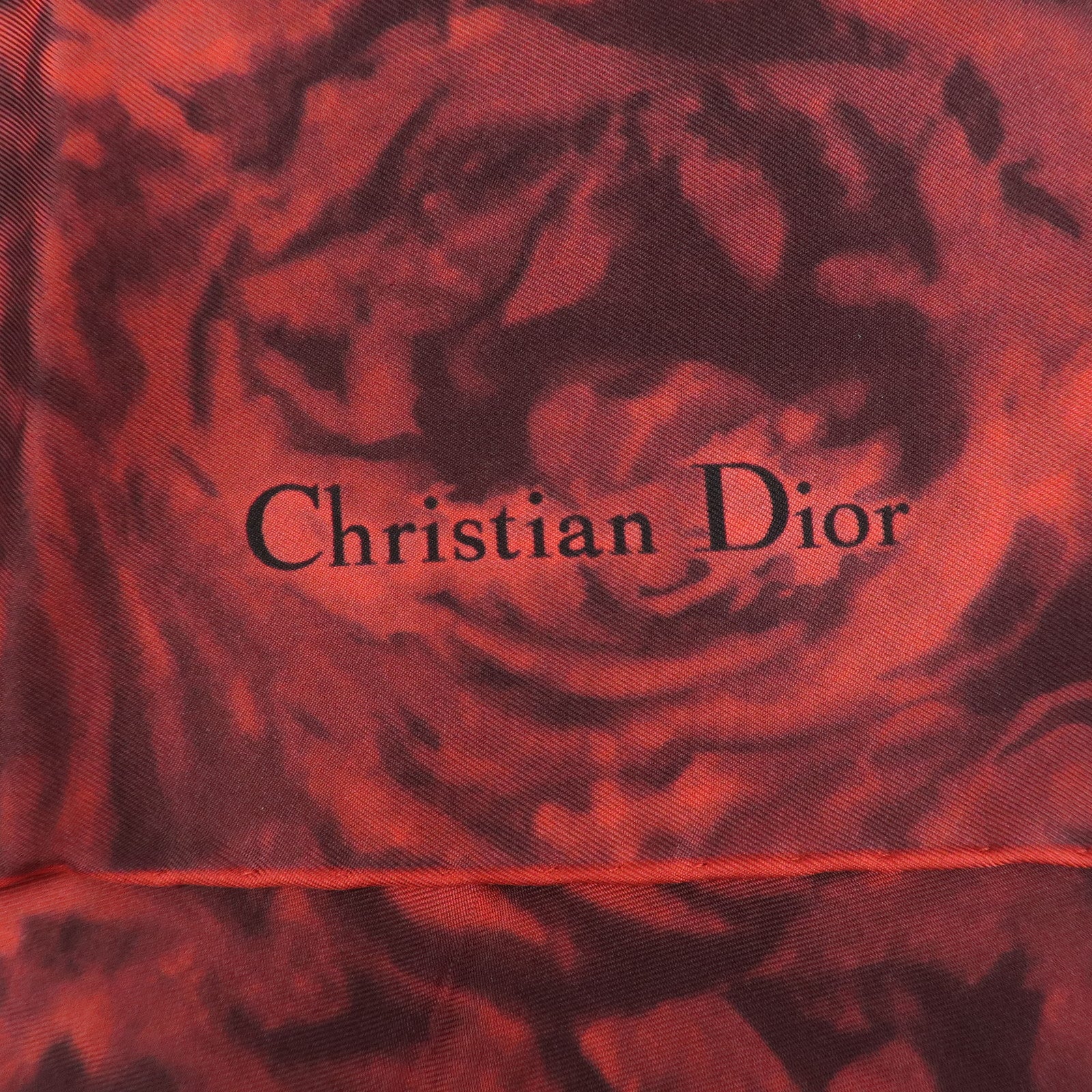 Christian Dior Logo Silk 100% Scarf Rose Motif Red Black