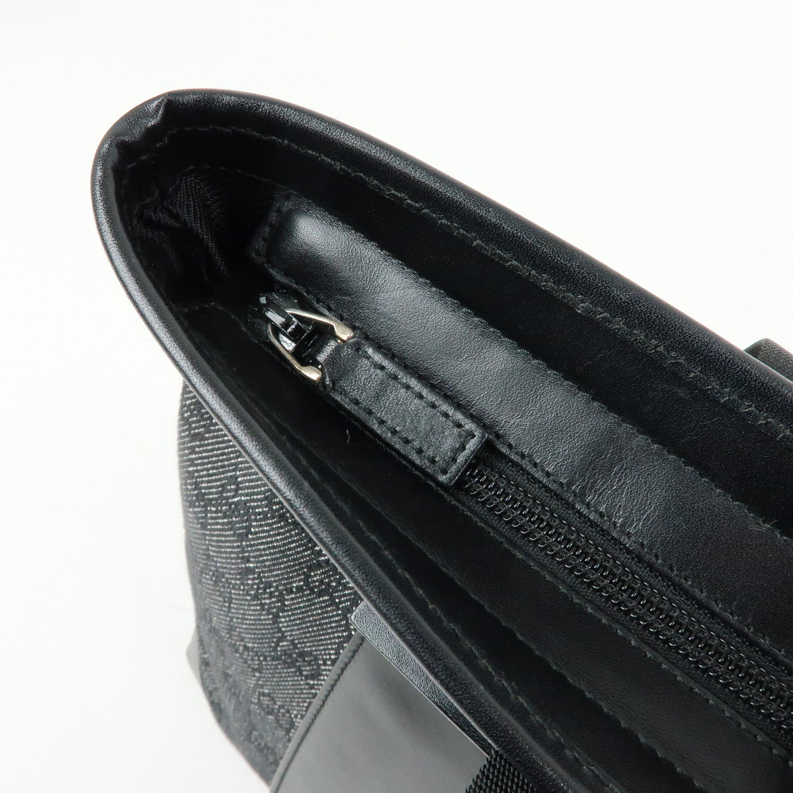 GUCCI GG Denim Leather Tote Bag Shoulder Bag Black 34339
