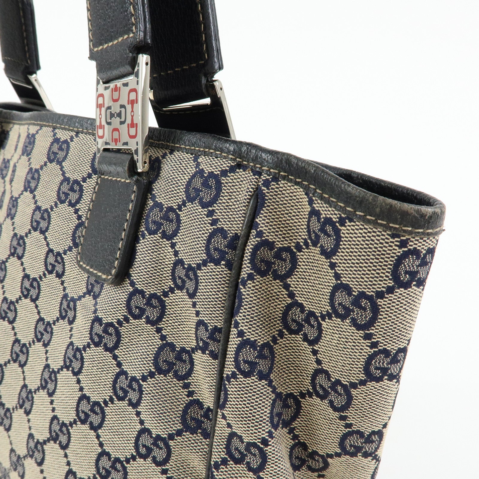 GUCCI Sherry Horsebit GG Canvas Leather Tote Bag Hand Bag 145810
