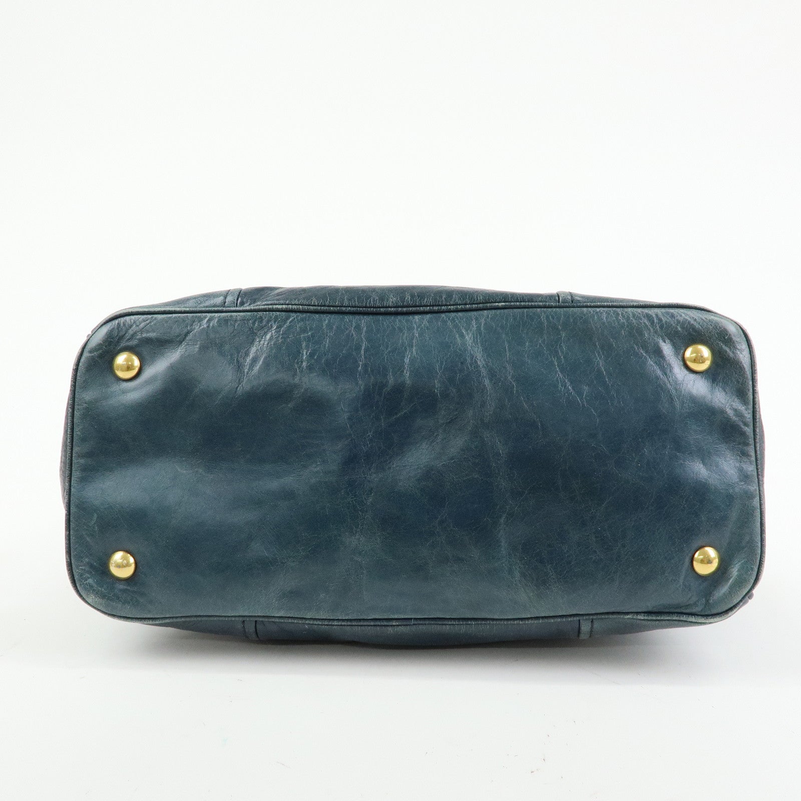 MIU MIU Logo Leather 2Way Bag Hand Bag Shoulder Bag Navy