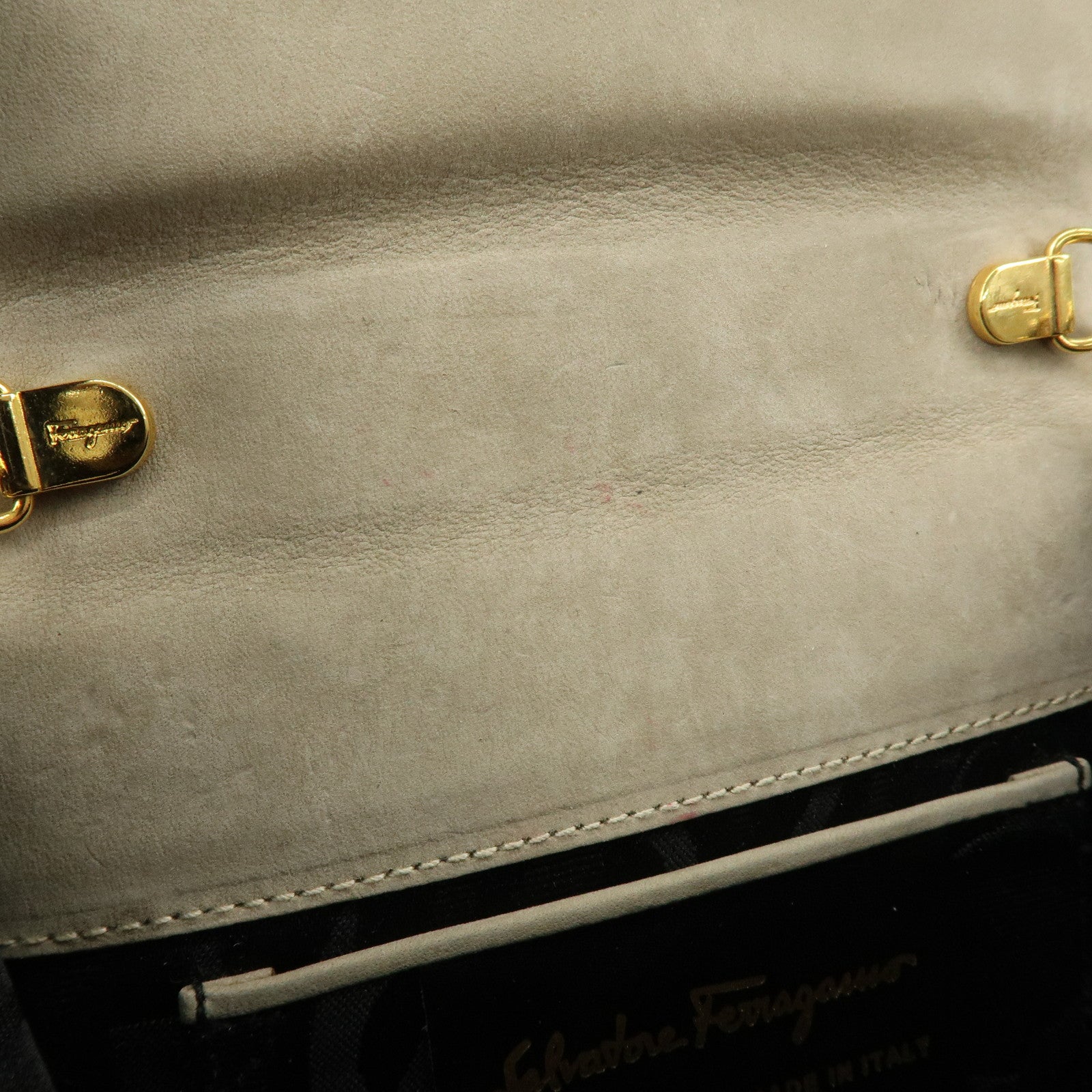 Ferragamo Vara Suede 3Way Chain Shoulder Bag Clutch Waist Bag Beige