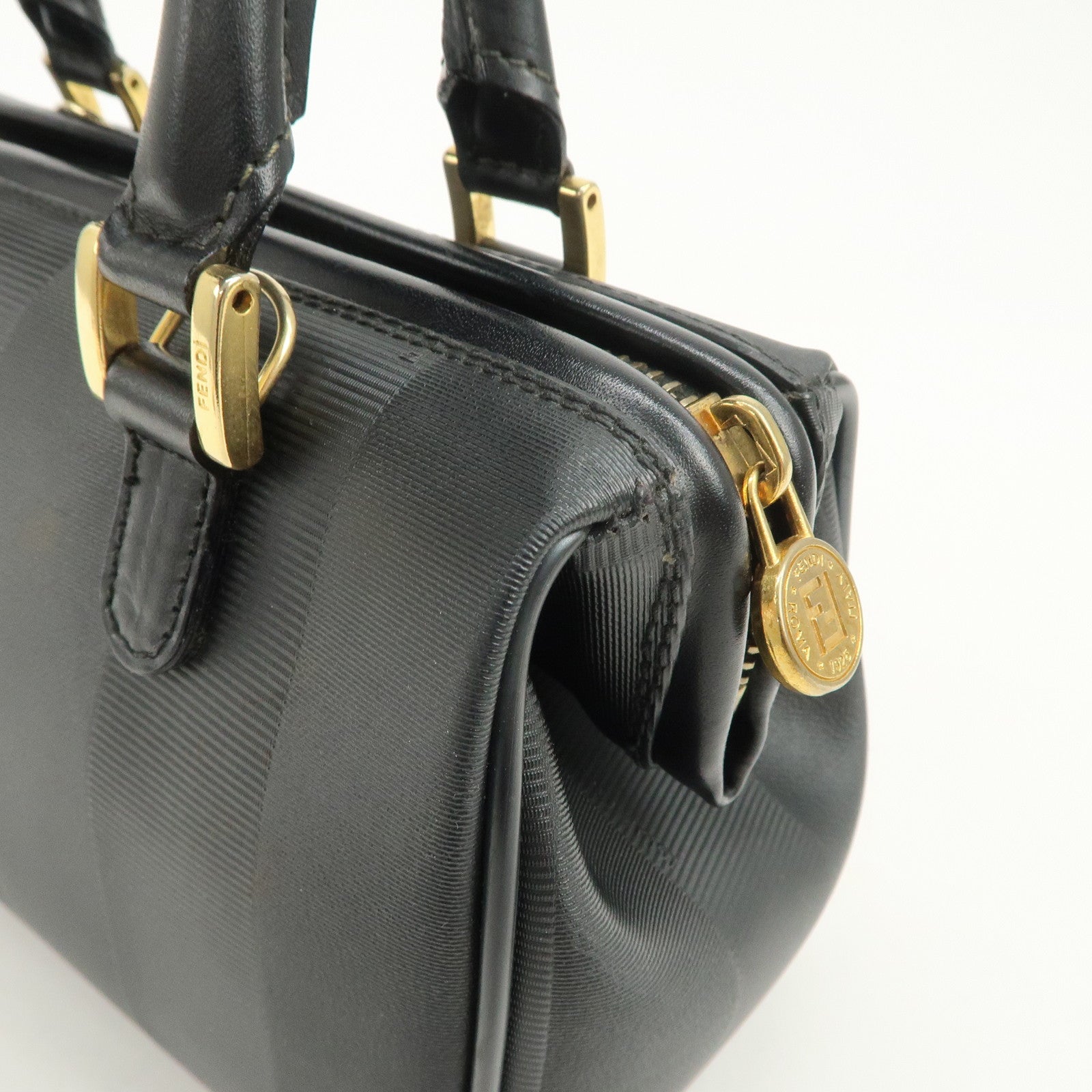 FENDI Pequin PVC Canvas Leather 2Way Boston Bag 259022