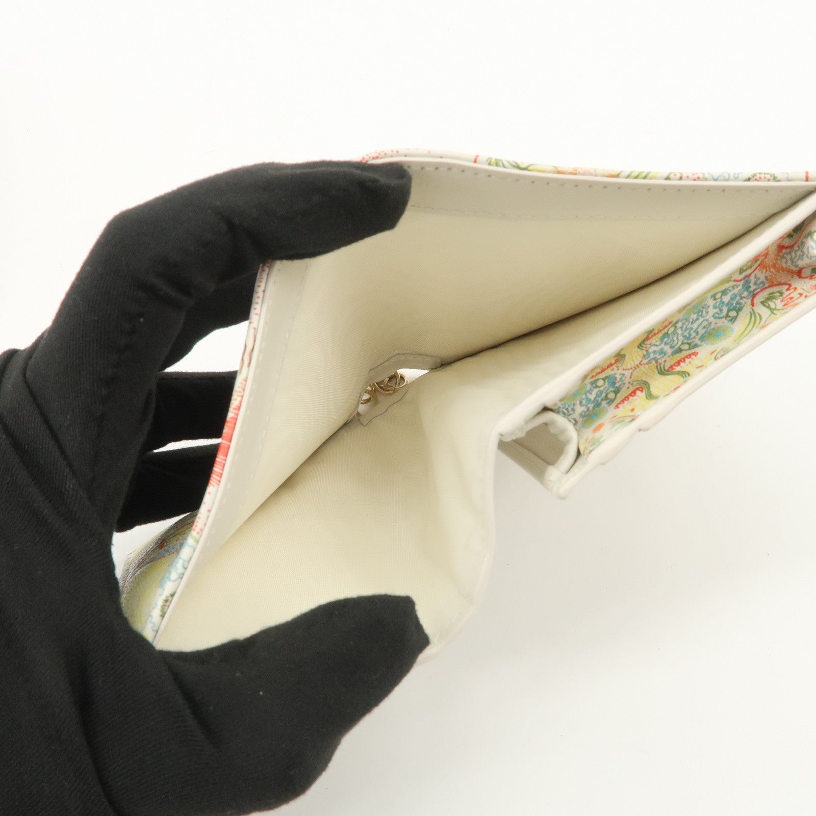 Christian Dior Logo Leather Bi-fold Comact Wallet Ivory Multicolor