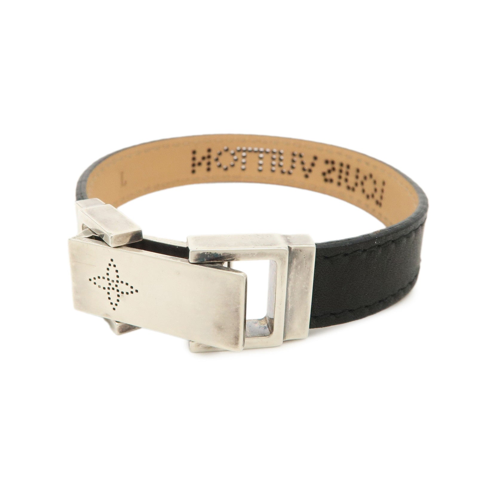 Louis Vuitton Leather Bracelet SV925 Noir Used