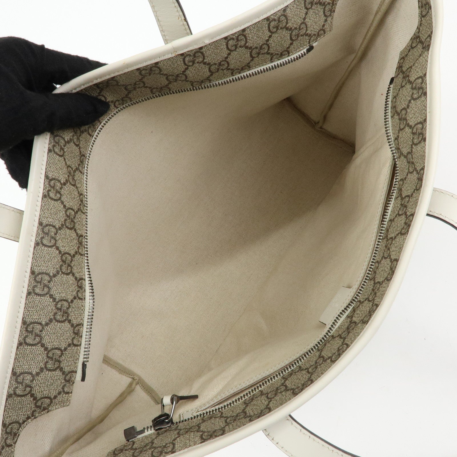 GUCCI GG Supreme Leather Tote Bag Shoulder Bag Beige White 211137