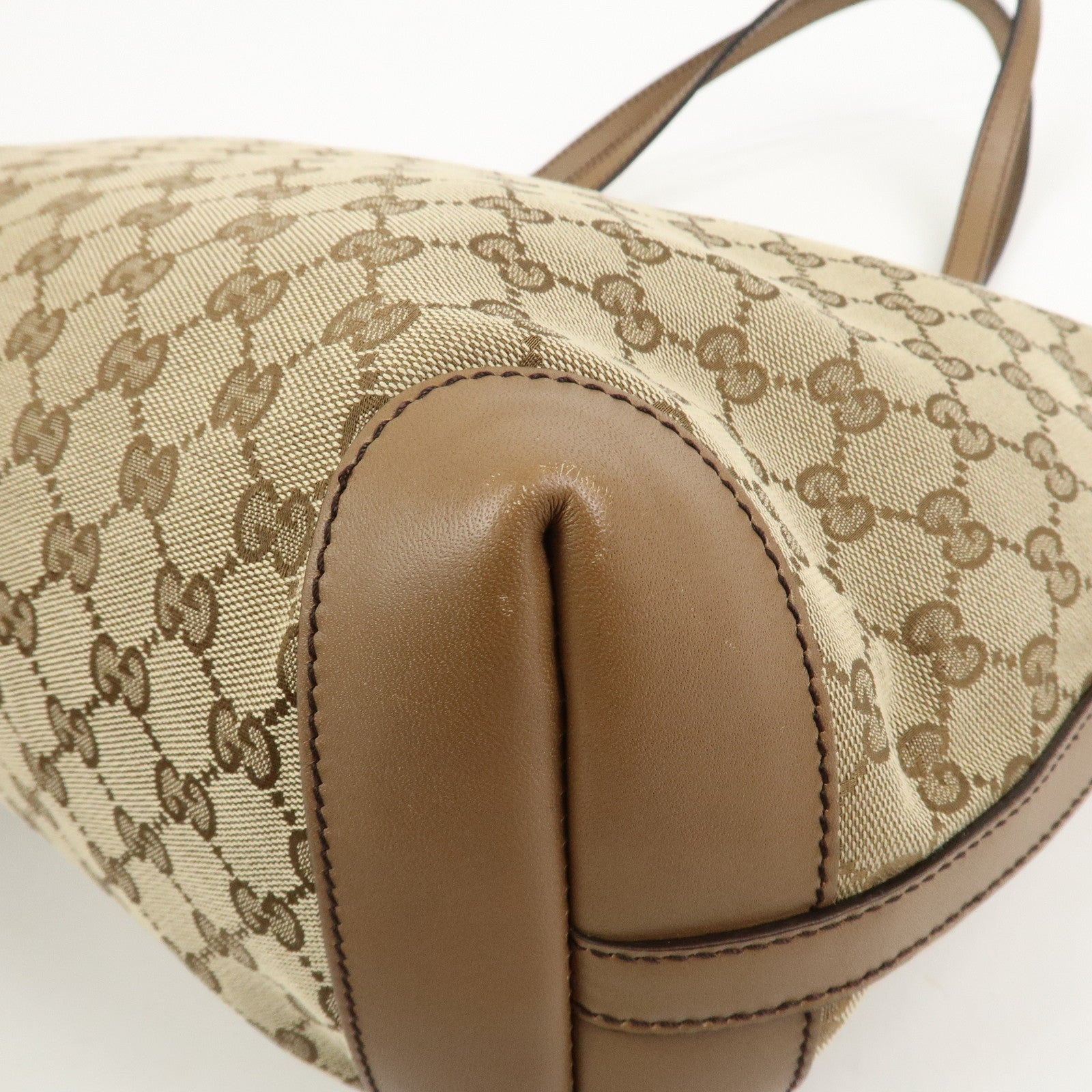 GUCCI GG Monogram Canvas Leather Tote Bag Brown 247209
