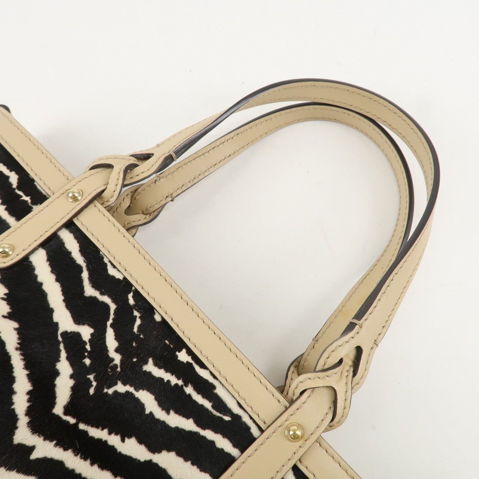 GUCCI Craft Unborn Calf Leather Tote Bag Zebra Pattern Beige 23793