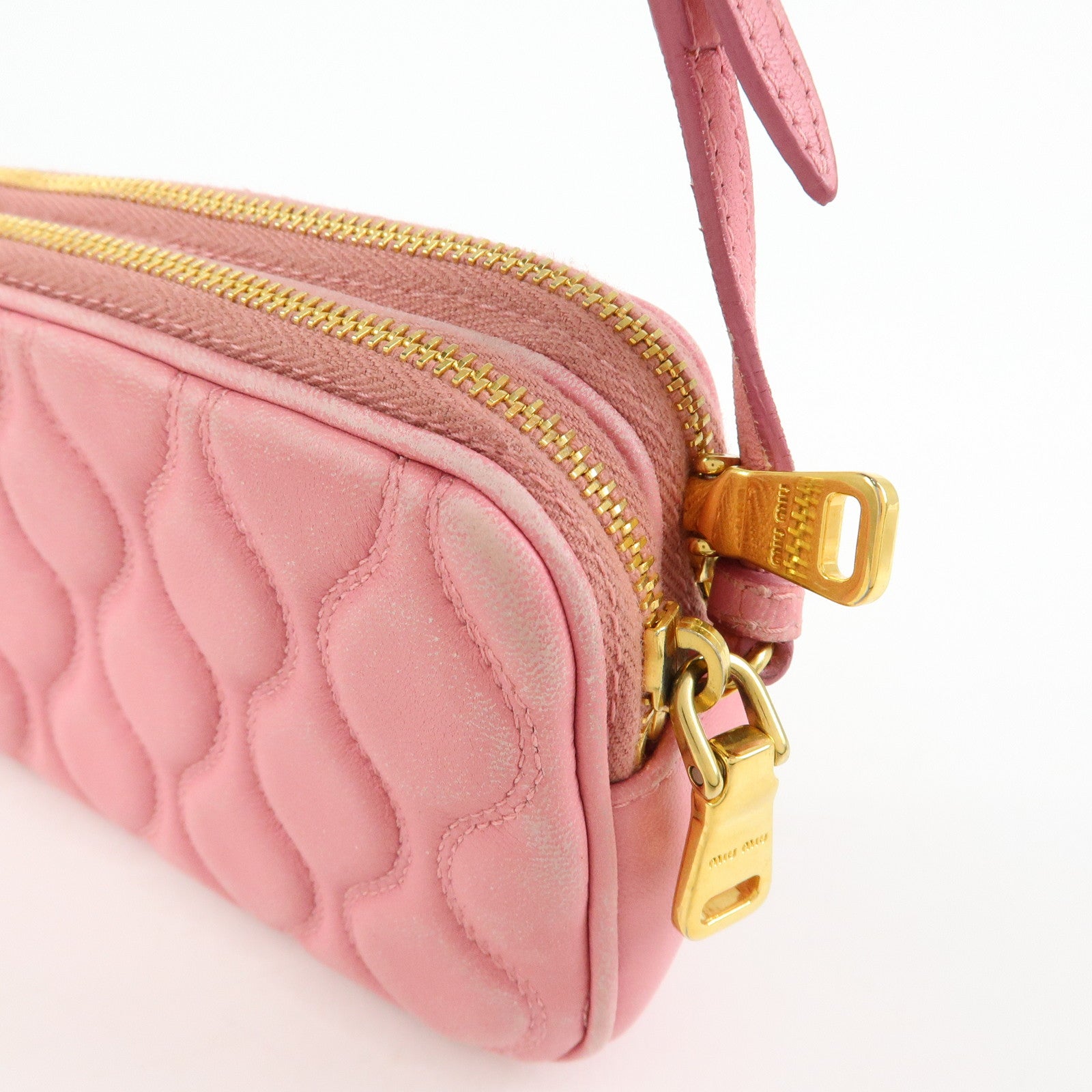 MIU MIU Nappa Leather Hand Bag Accessory Pouch Pink