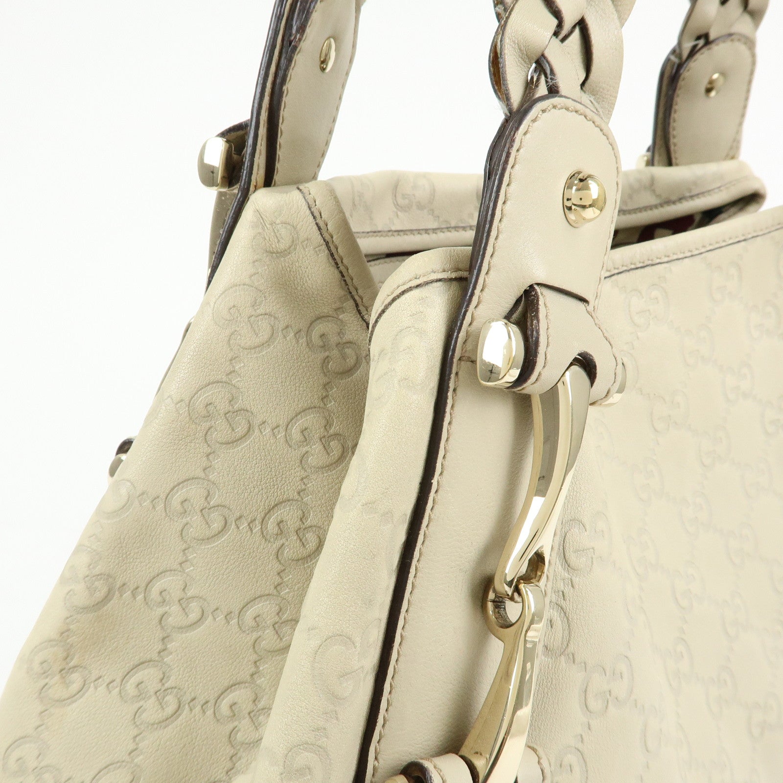 GUCCI Horsebit Guccissima Leather Hand Bag Ivory 137621