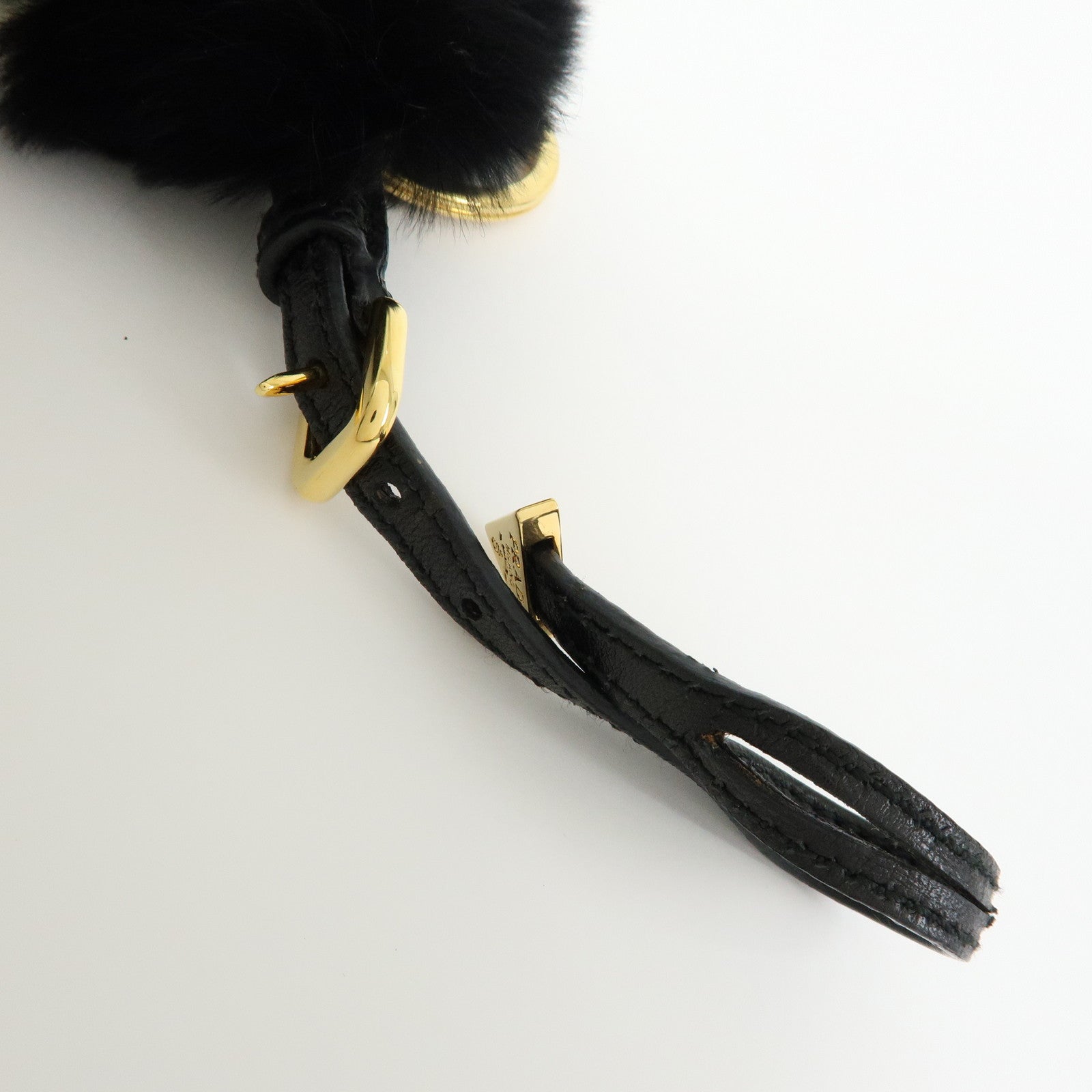 PRADA Triangle Logo Lapin Leather Bag Charm Key Charm Black White