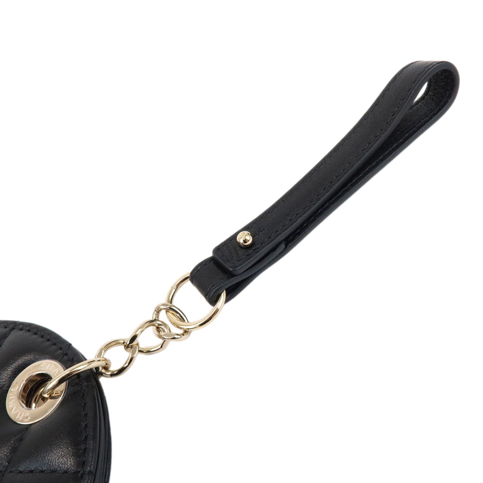 CHANEL Matelasse COCO Mark Lamb Skin Bag Charm Key Chain Black