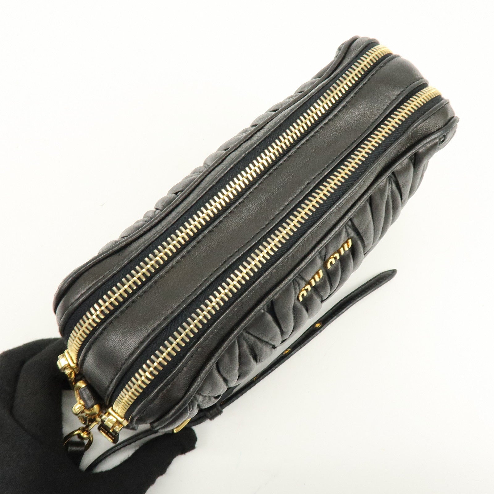 MIU MIU Matelasse Gathered Leather Shoulder Bag Crossbody Bag Black