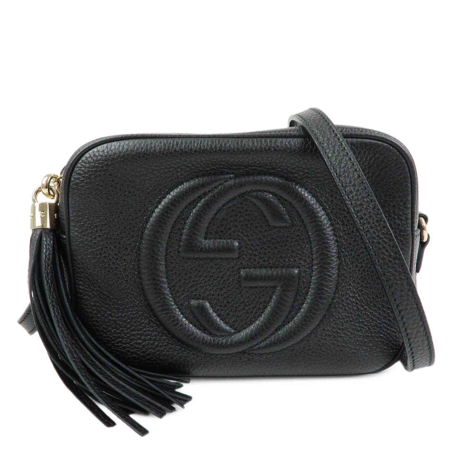 GUCCI SOHO Interlocking G Leahter Small Disco Bag Black 308364