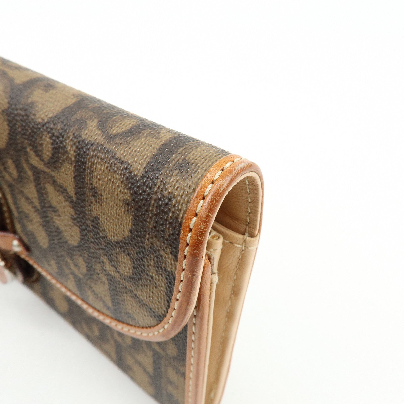 Christian Dior Trotter Romantic PVC Leather Long Flap Wallet Brown