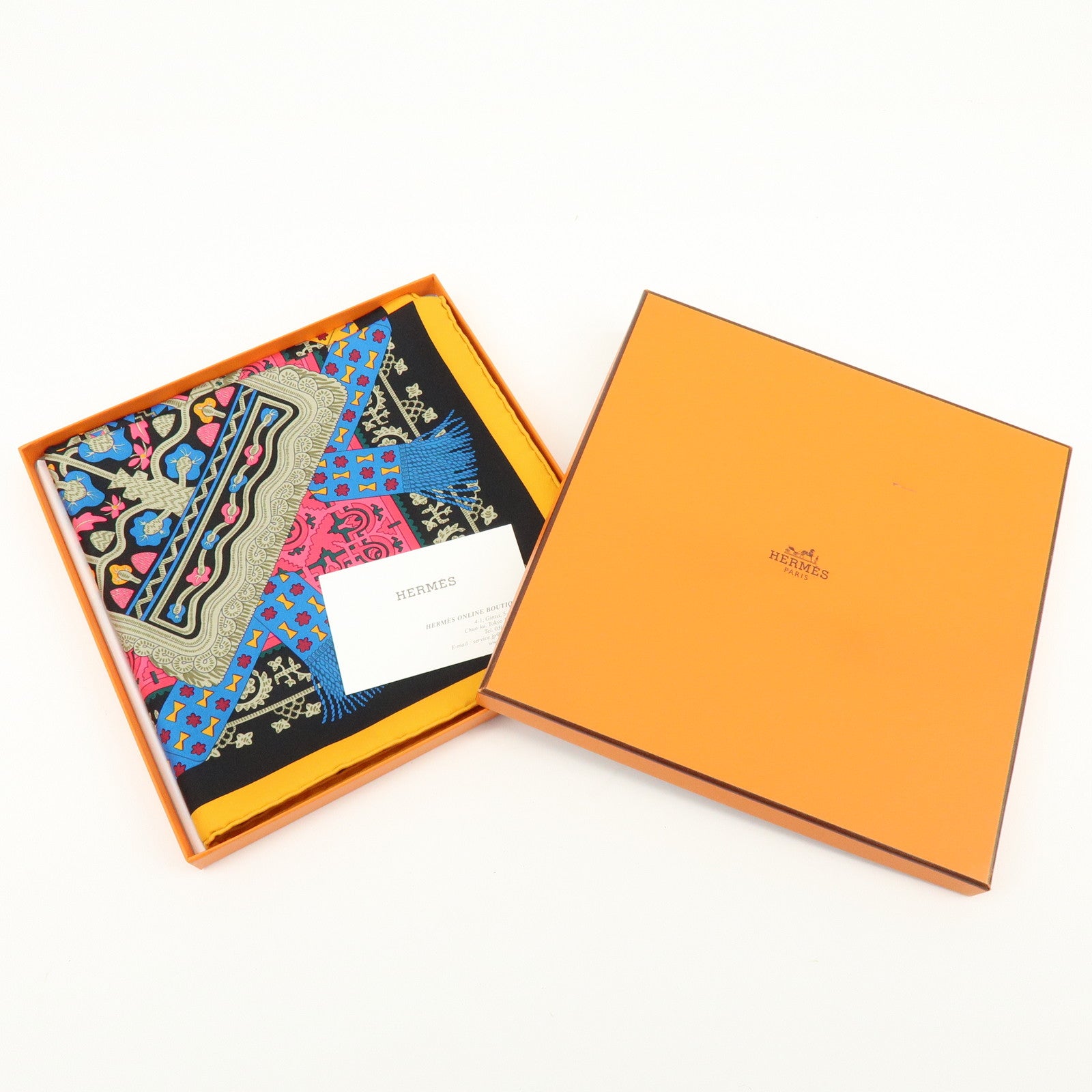 HERMES Carre 90 Silk 100% Scarf Brins d'or Pink Black Multi Color