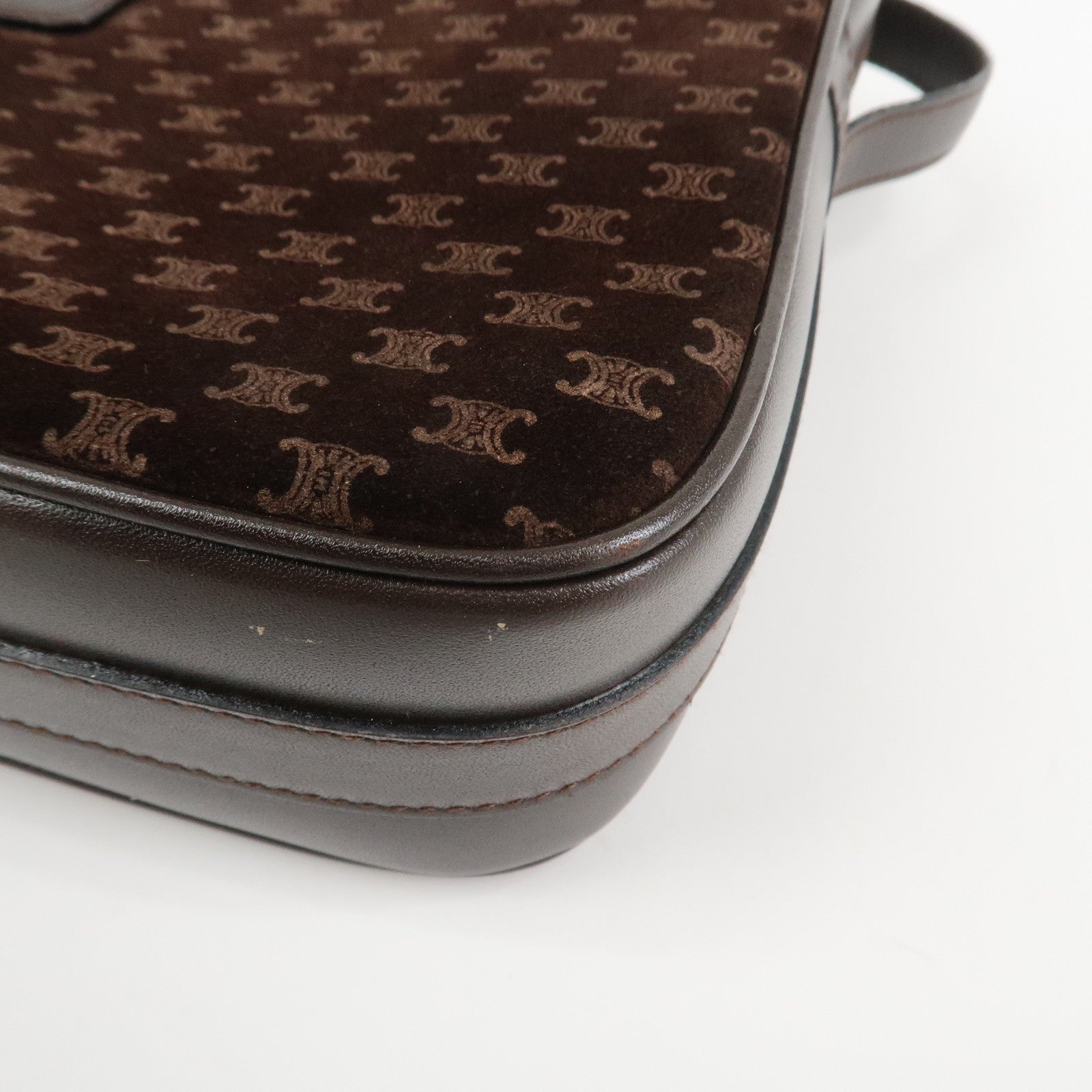 CELINE Macadam Suede Leather Shoulder Bag Crossbody Bag Brown