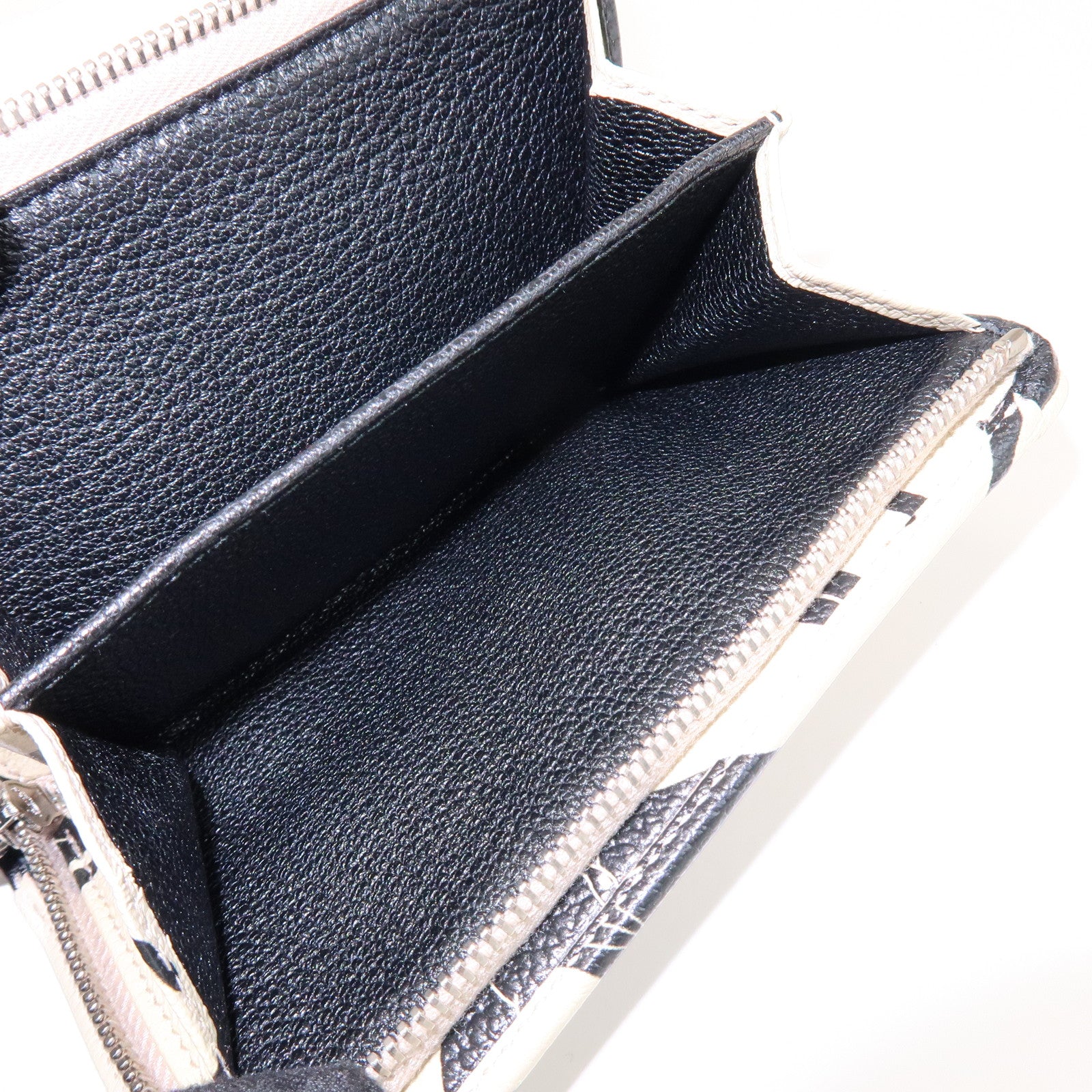 MIU MIU Leather Bi-fold Compact Wallet Black Cat Ivory 5ML225
