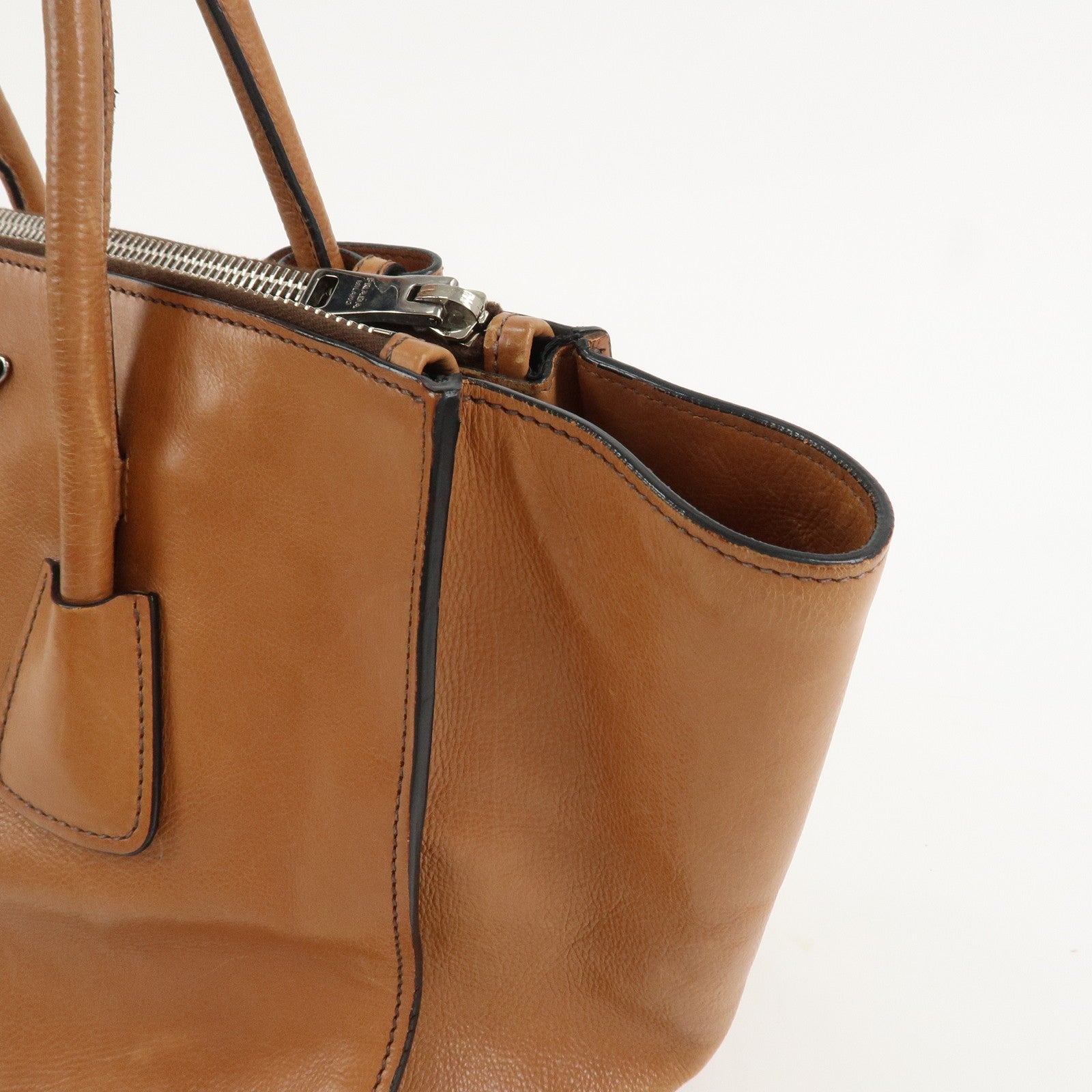 PRADA Triangle Logo Leather 2Way Hand Bag Shoulder Bag Brown BN2619