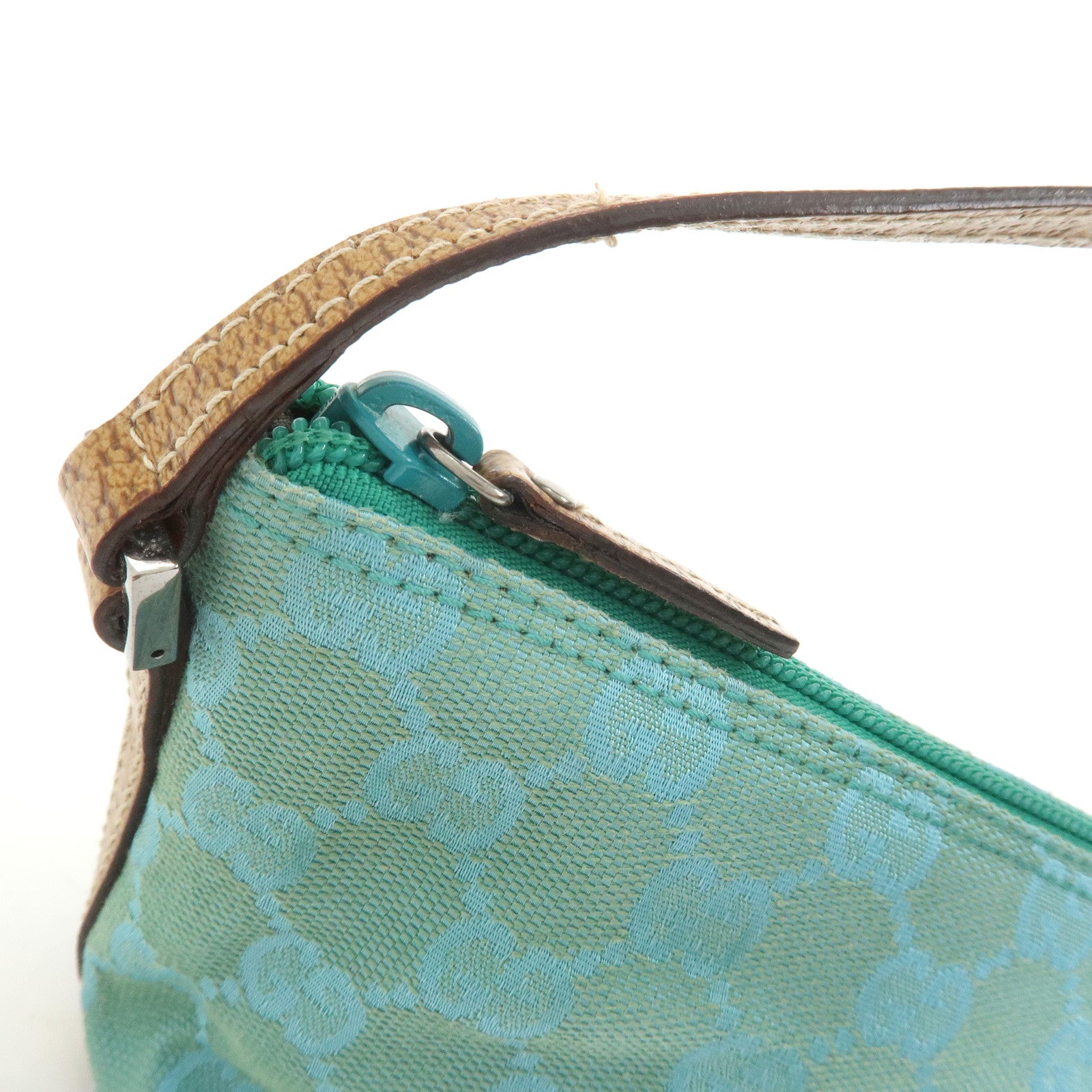 GUCCI Boat Bag GG Canvas Leather Hand Bag Light Blue 07198