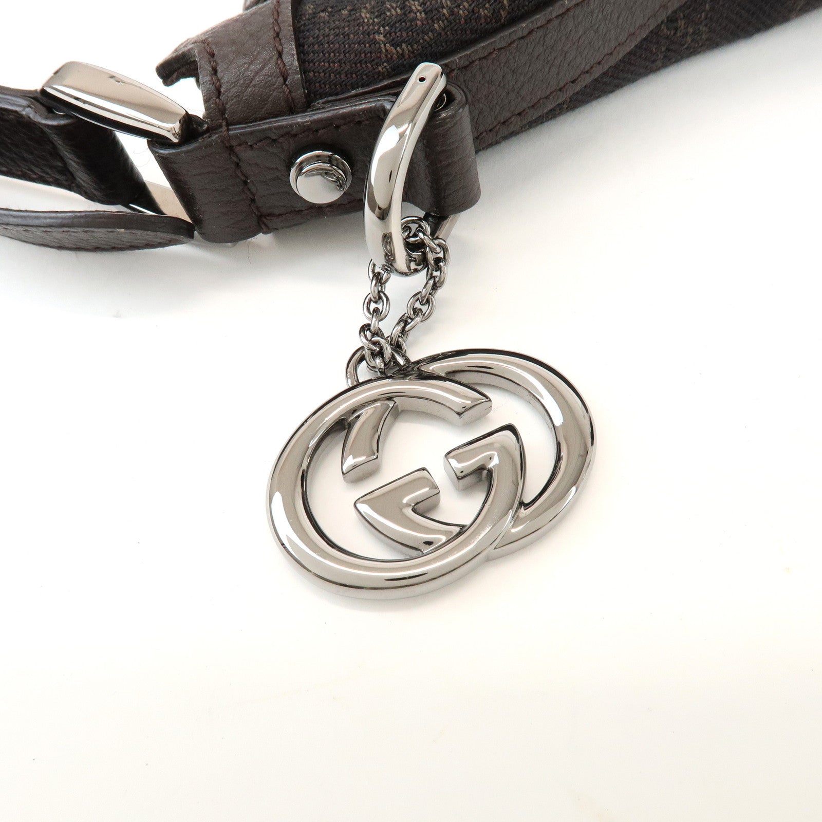 GUCCI Interlocking G Leather GG Denim Shoulder Bag Brown 339553