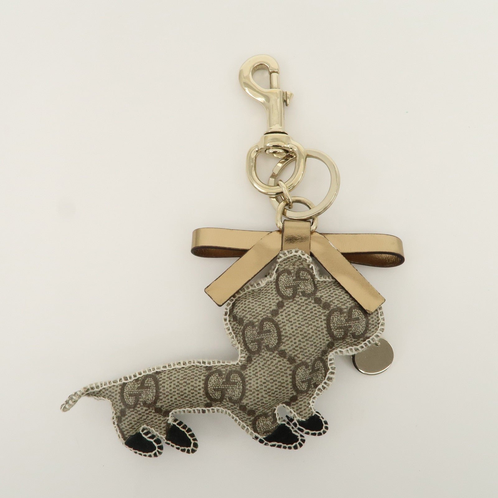 GUCCI Gucciori GG Supreme Dog Bag Charm Beige Black Gold