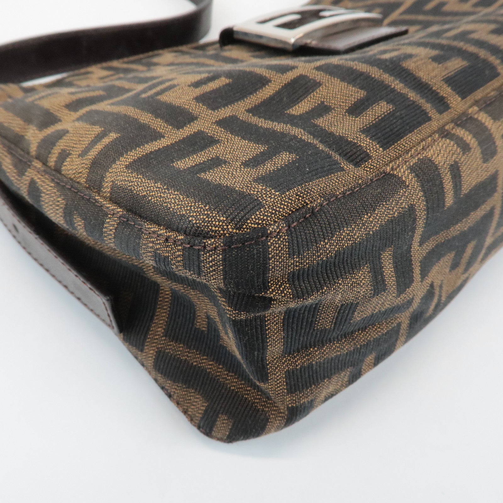 FENDI Zucca Canvas Leather Semi Shoulder Bag Black Brown 26566