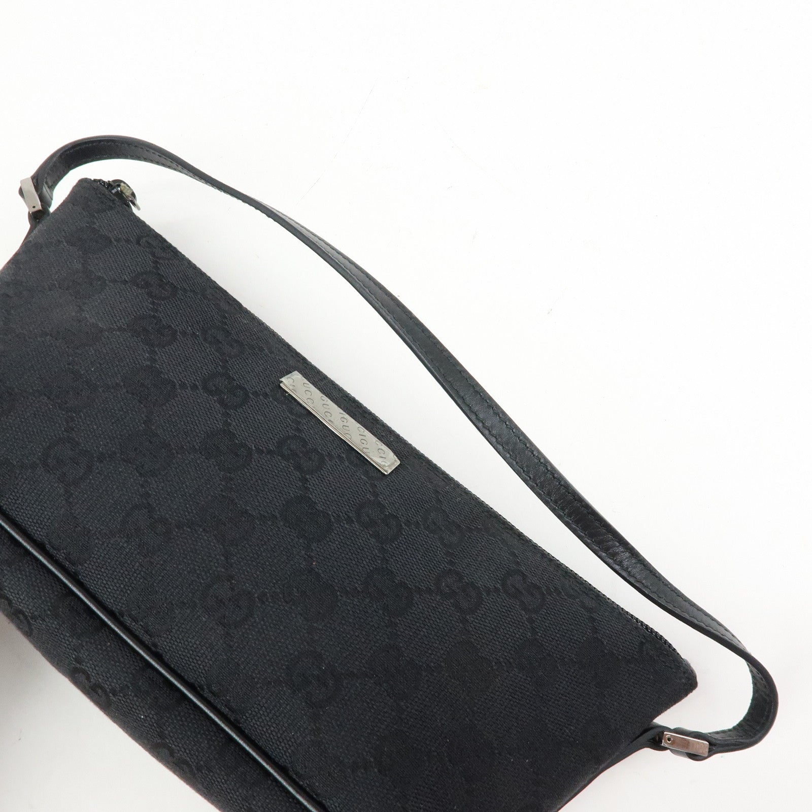 GUCCI Boat Bag GG Canvas Accessory Pouch Hand Bag Black 07198