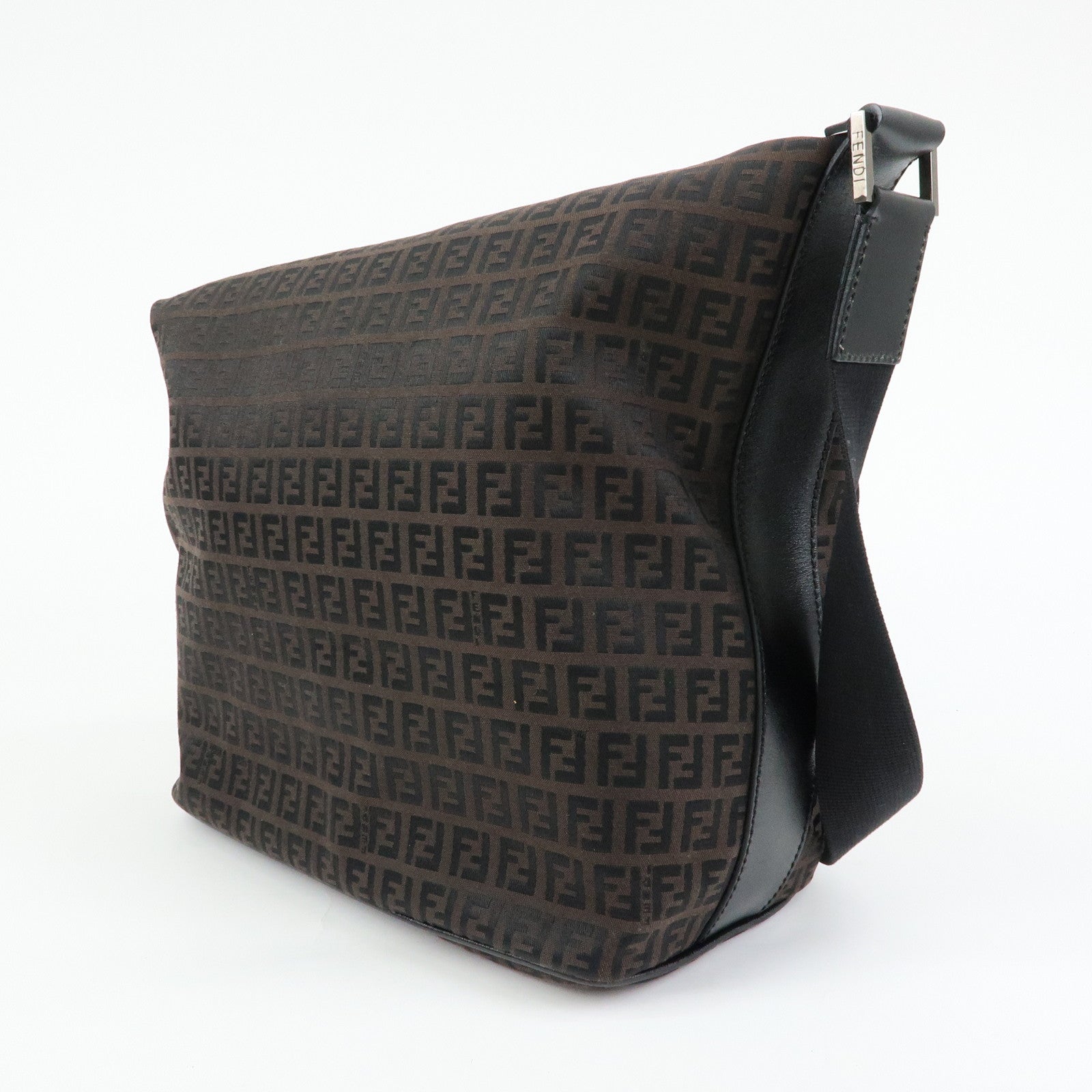FENDI Zucchino Canvas Leather Shoulder Crossbody Bag Brown 7VA003