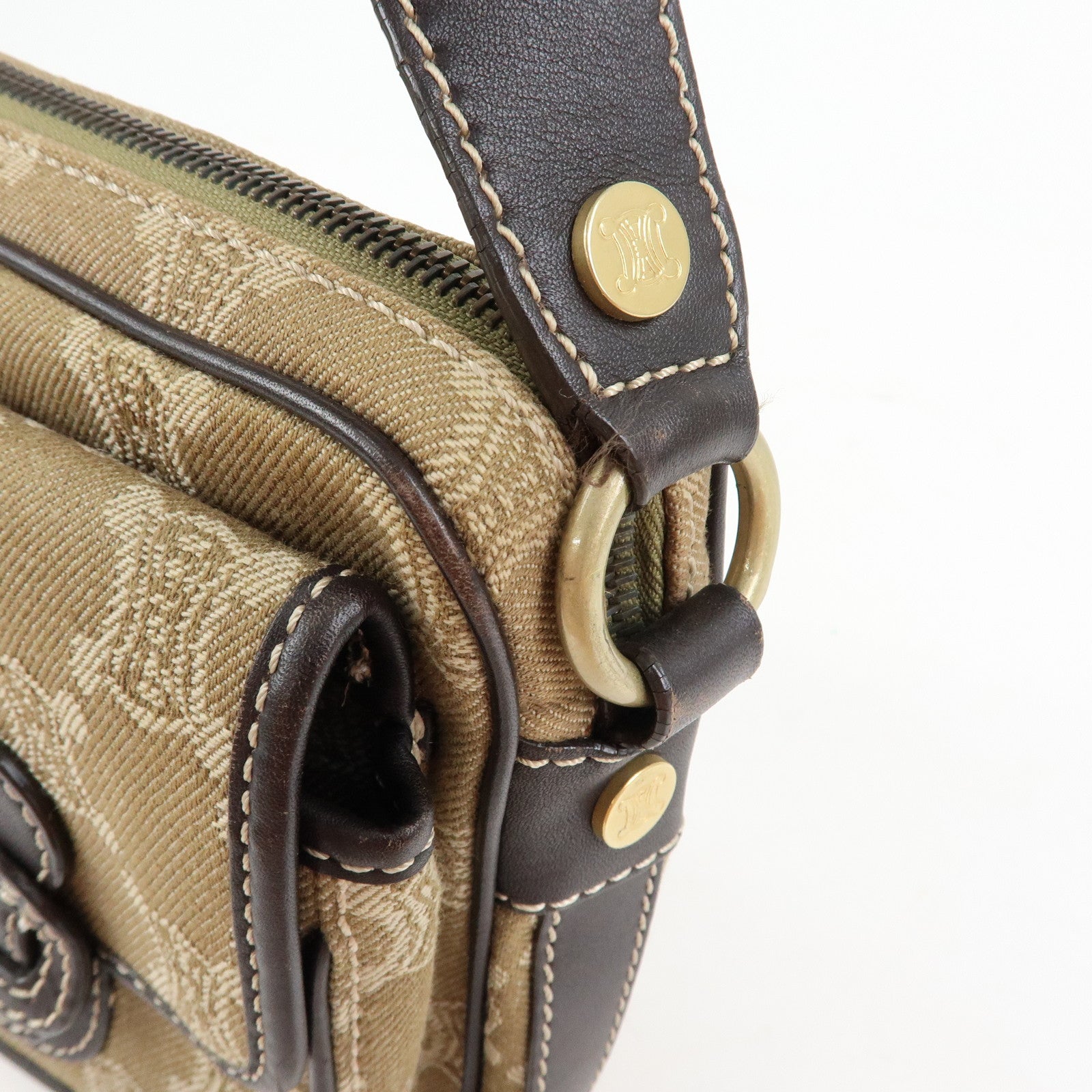 CELINE Macadam Canvas Leather Shoulder Bag Crossbody Bag Brown