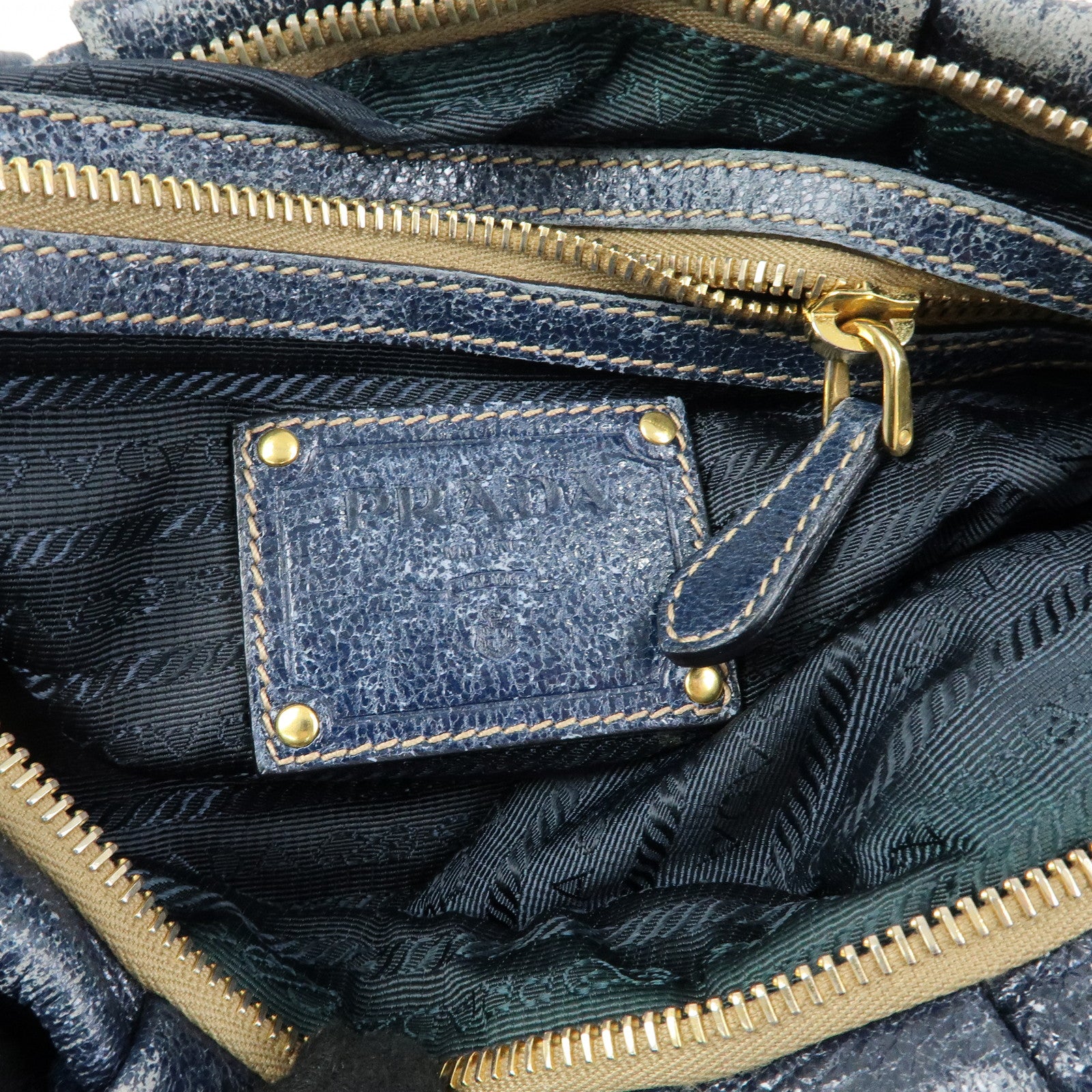 PRADA Leather Hand Bag Shoulder Bag Navy Blue 5782586