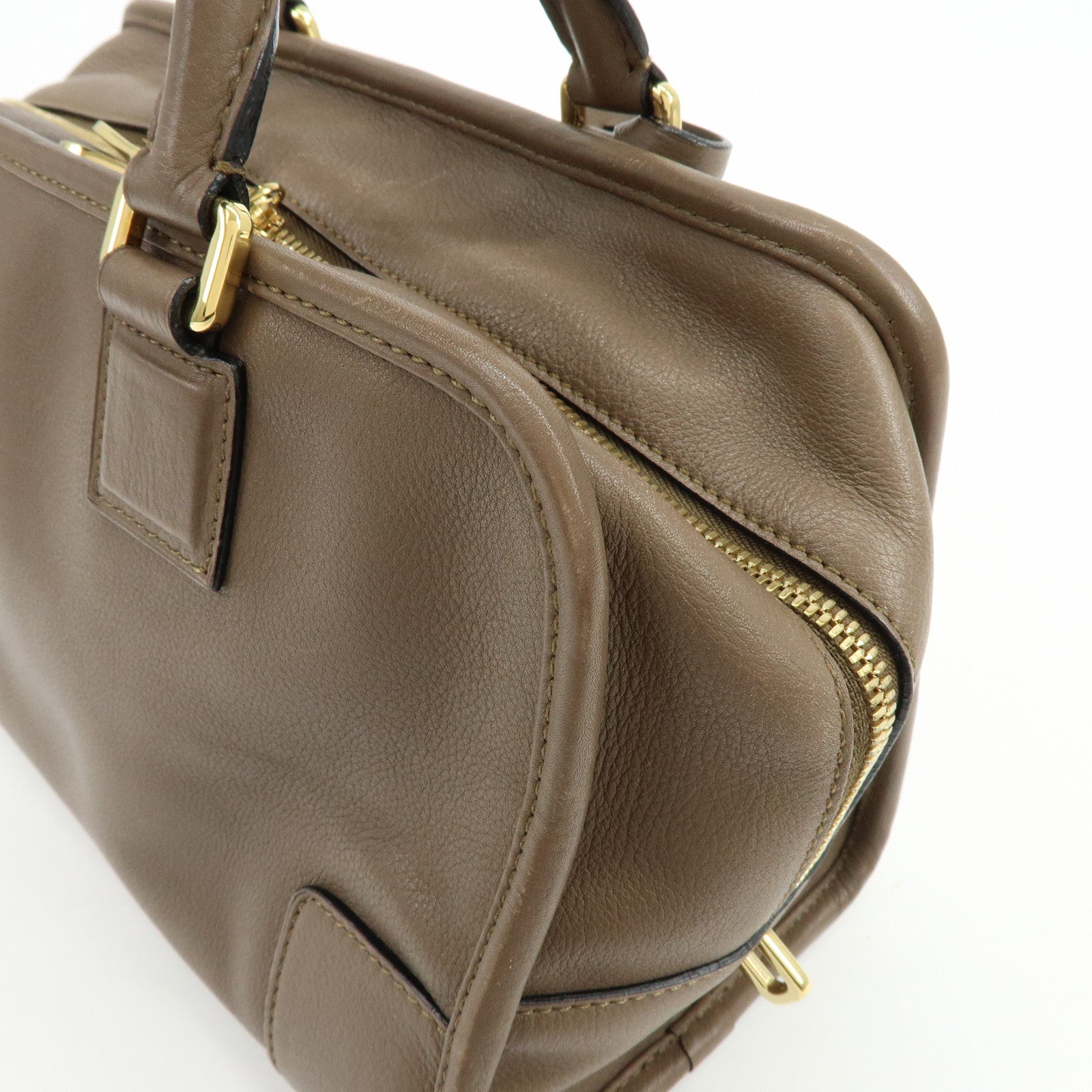LOEWE Anagram Amazona 28 Leather Hand Bag Boston Bag Brown