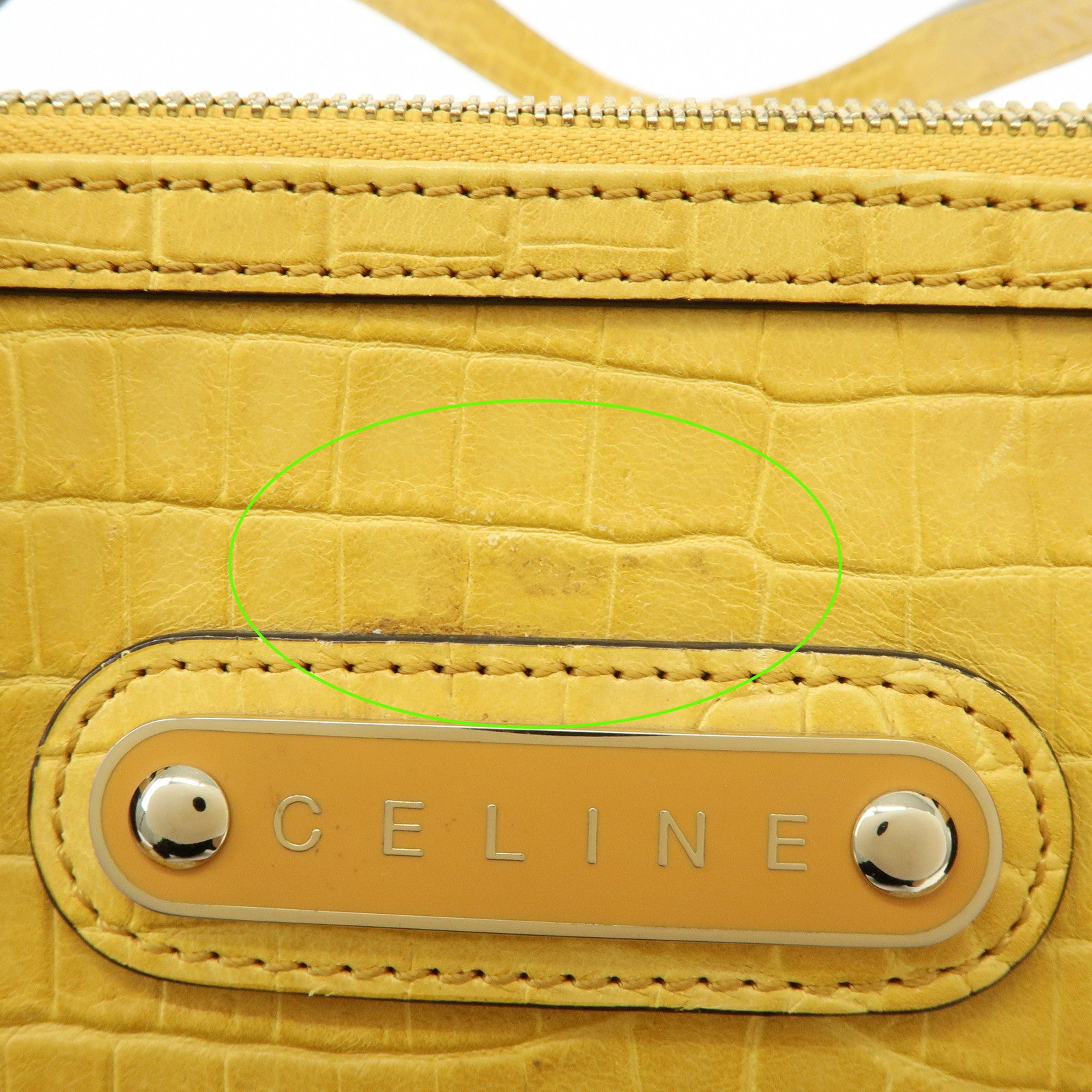 CELINE Macadam Embossed Leather Tote Bag Shoulder Bag Yellow Beige