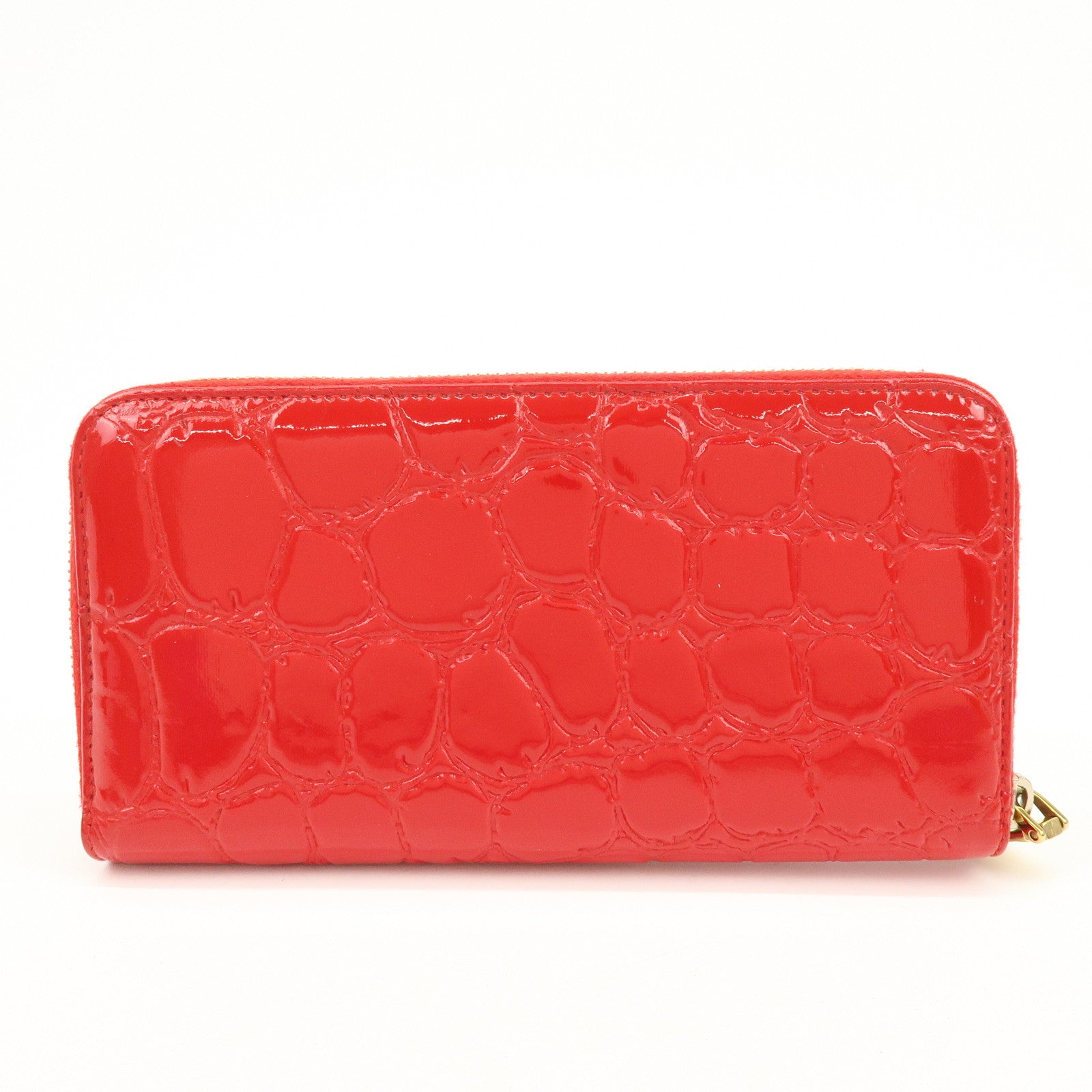 MIU MIU Patent Embossed Leather Round Zippy Long Wallet Red 5ML506