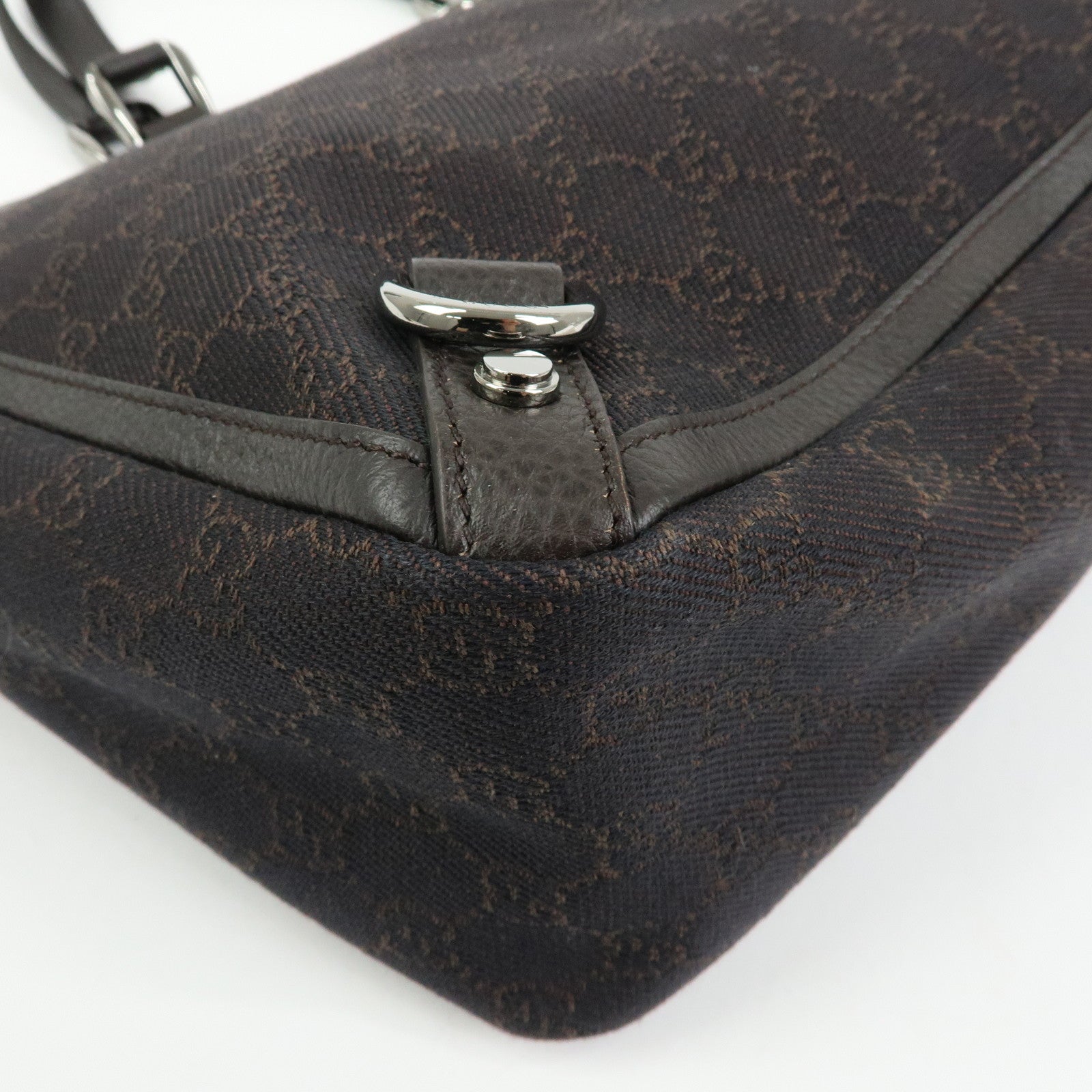 GUCCI Abbey GG Denim Leather Tote Bag Hand Bag Dark Brown 293580