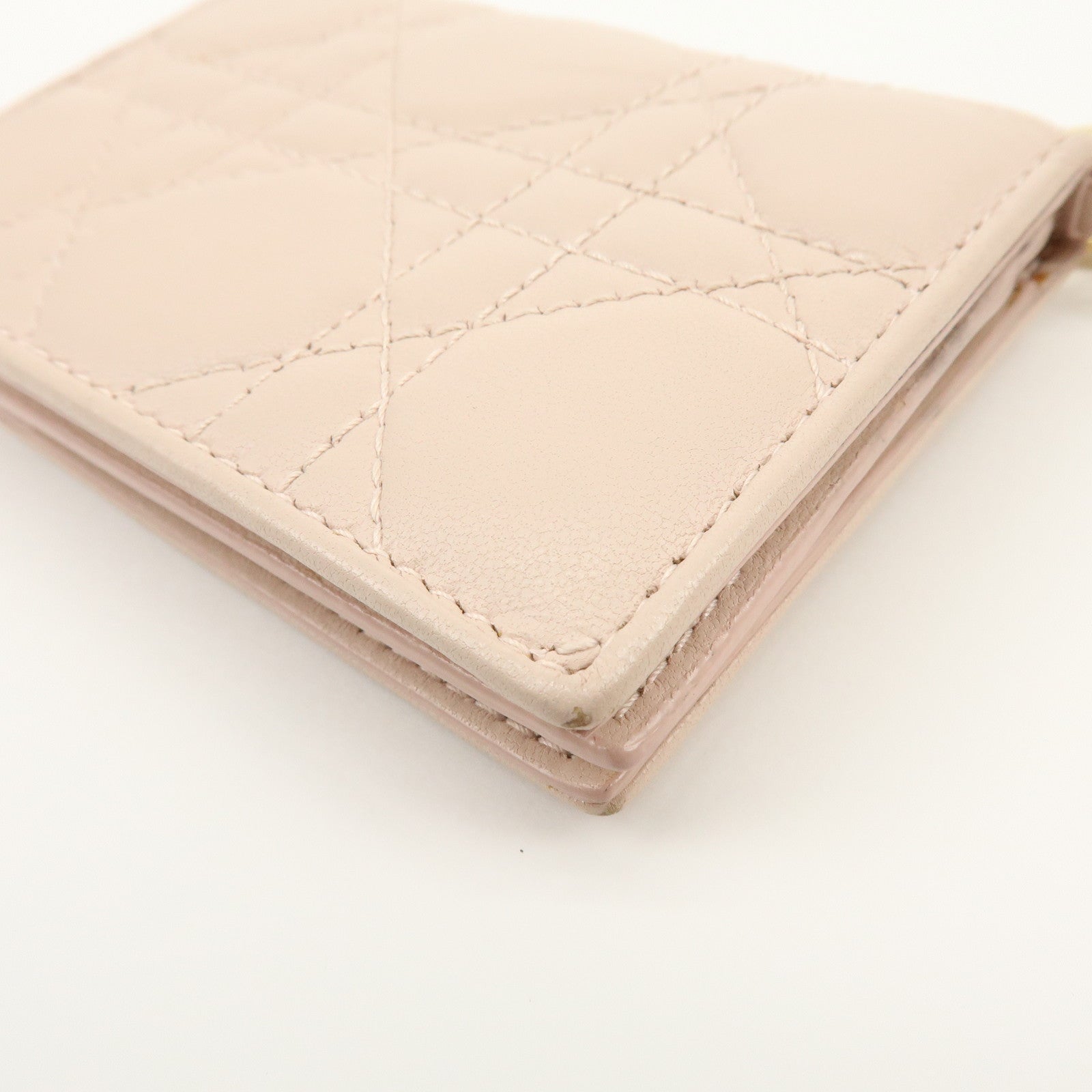 Christian Dior Lady Dior Canage Leather Card Case Pink Beige